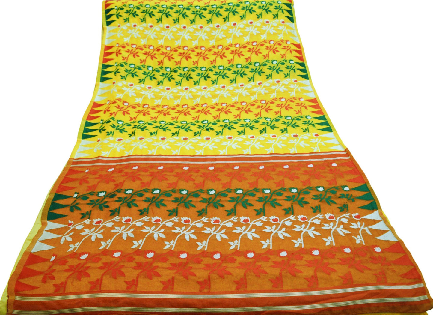 Indian Vintage Sari Red & Yellow Hand Woven saree Cotton Fabric 5Yard Floral Soft Golden Zari