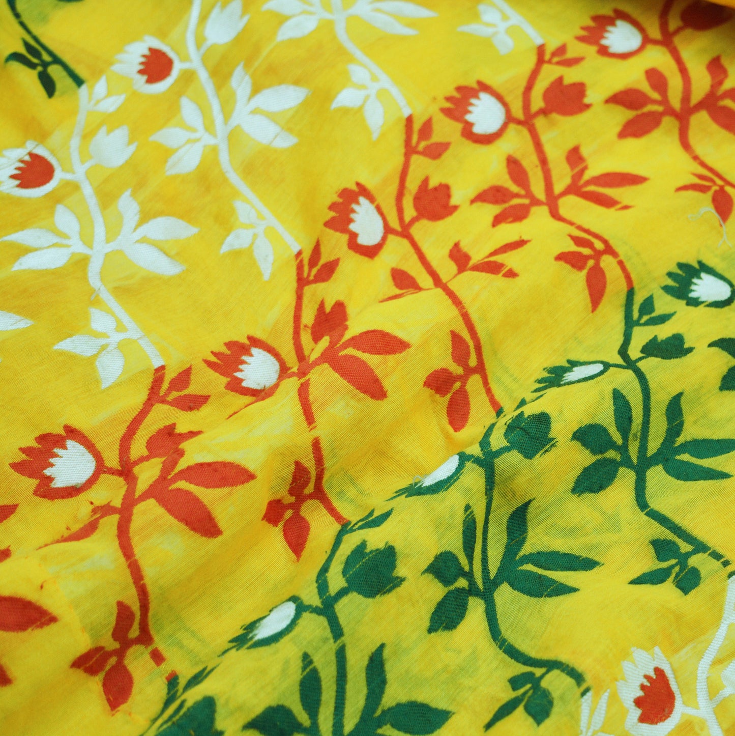 Indian Vintage Sari Red & Yellow Hand Woven saree Cotton Fabric 5Yard Floral Soft Golden Zari