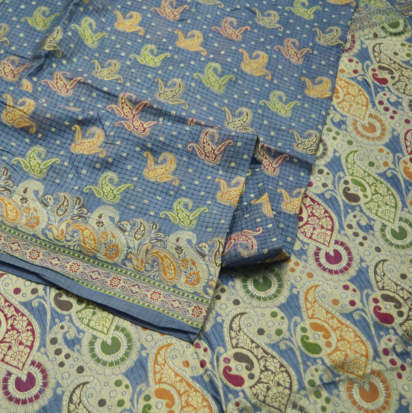 Indian Vintage Sari Gray Pure Tussar Silk Hand Woven Sarees Fabric 5Yard Sewing Ethnic