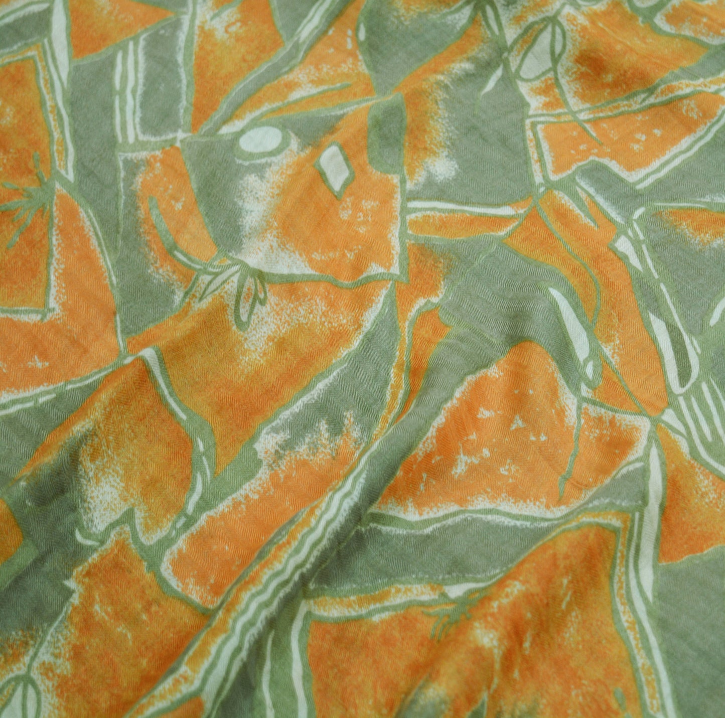 Vintage Green & Saffron Saree Woven Printed Pure Woolen Indian Sari Fabric 5Yard Indian Sari Soft Floral Warm