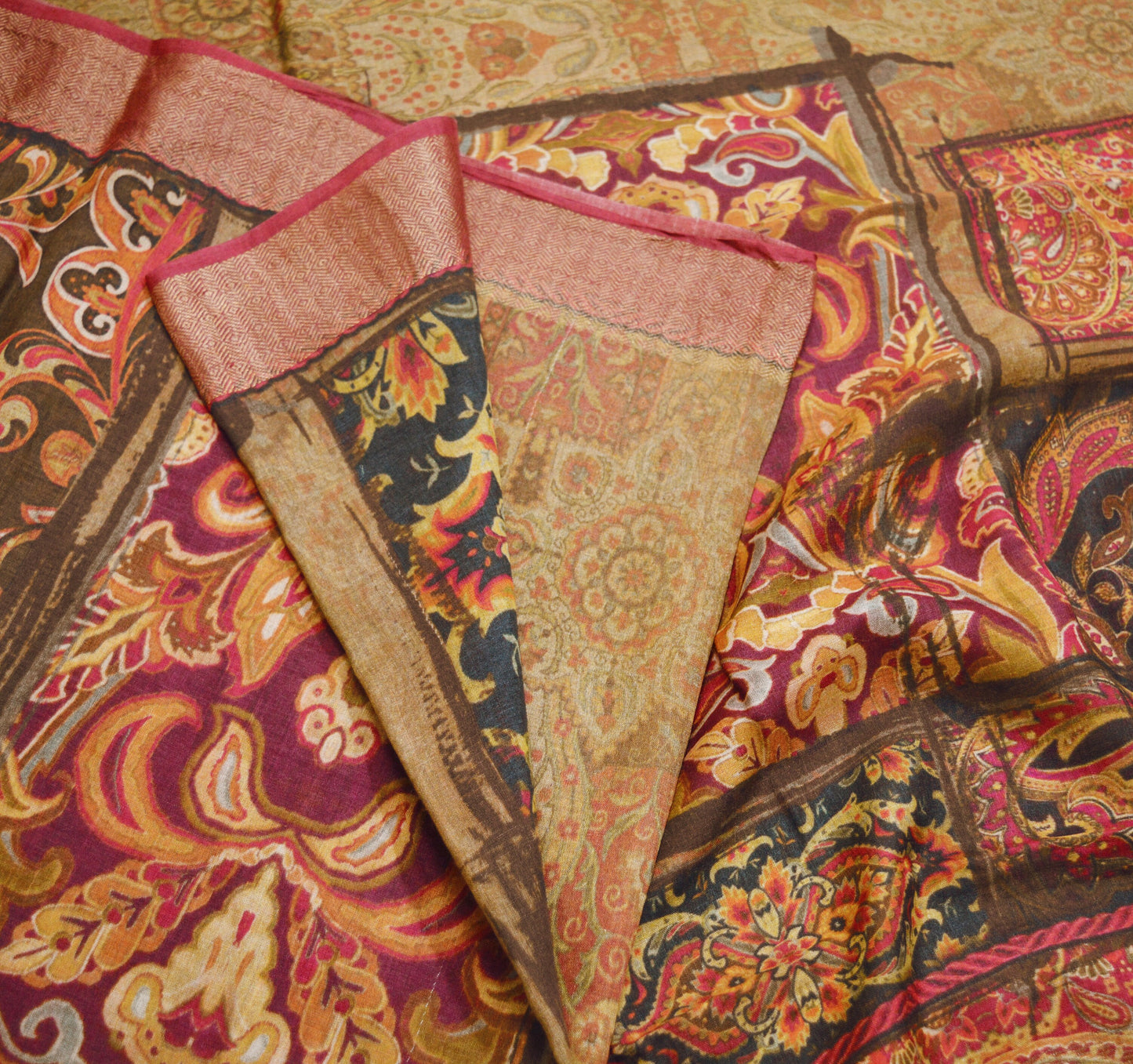 Indian Vintage Saree Pure Khadi Silk Handloom Digital Printed Indian Sari Fabric 5yard Ethnic Wear Sari Floral