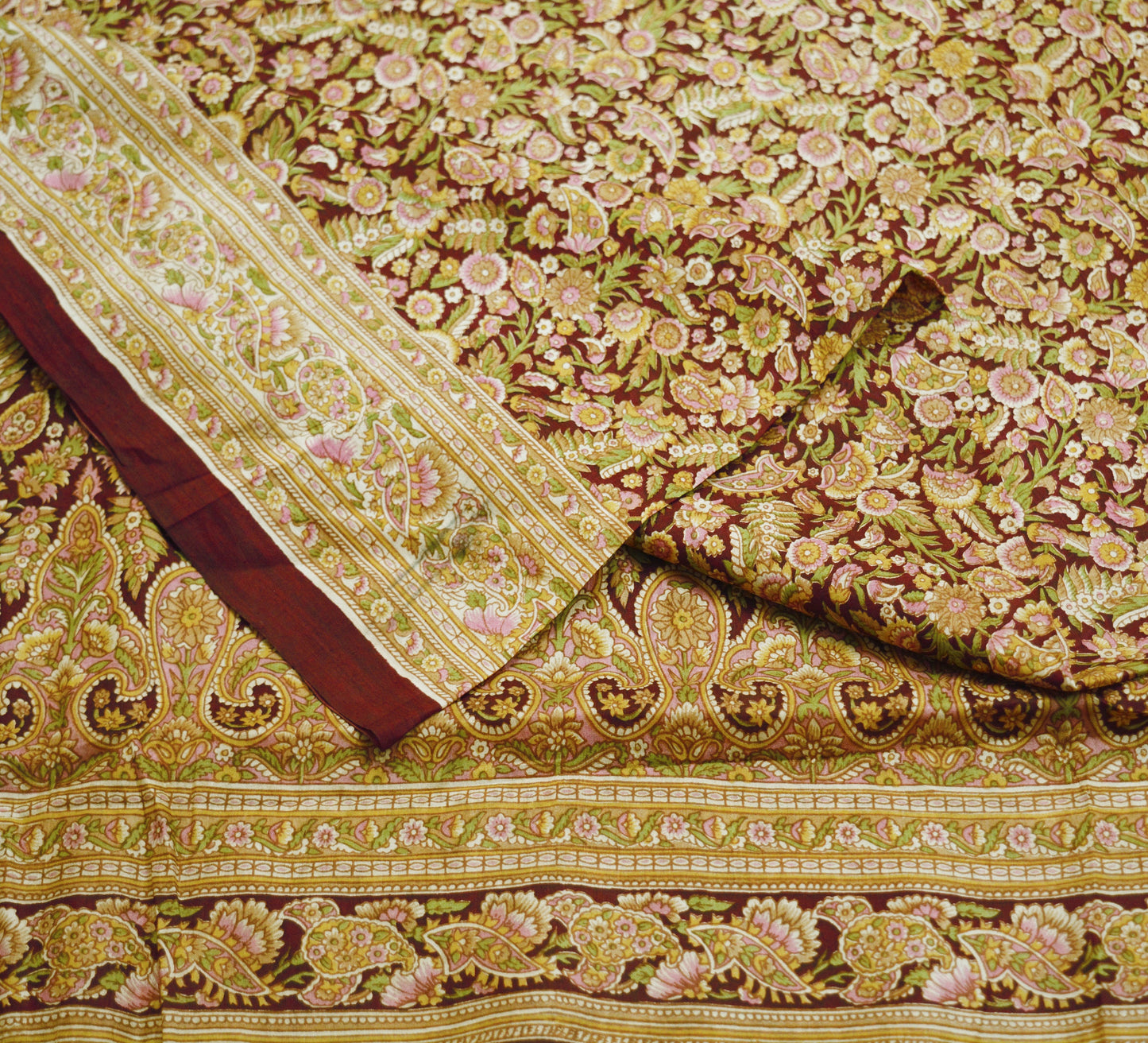 Indian Vintage Sari Maroon 100% Pure Silk Printed Saree Fabric 6yard Sewing Craft DressMaking Soft Paisley