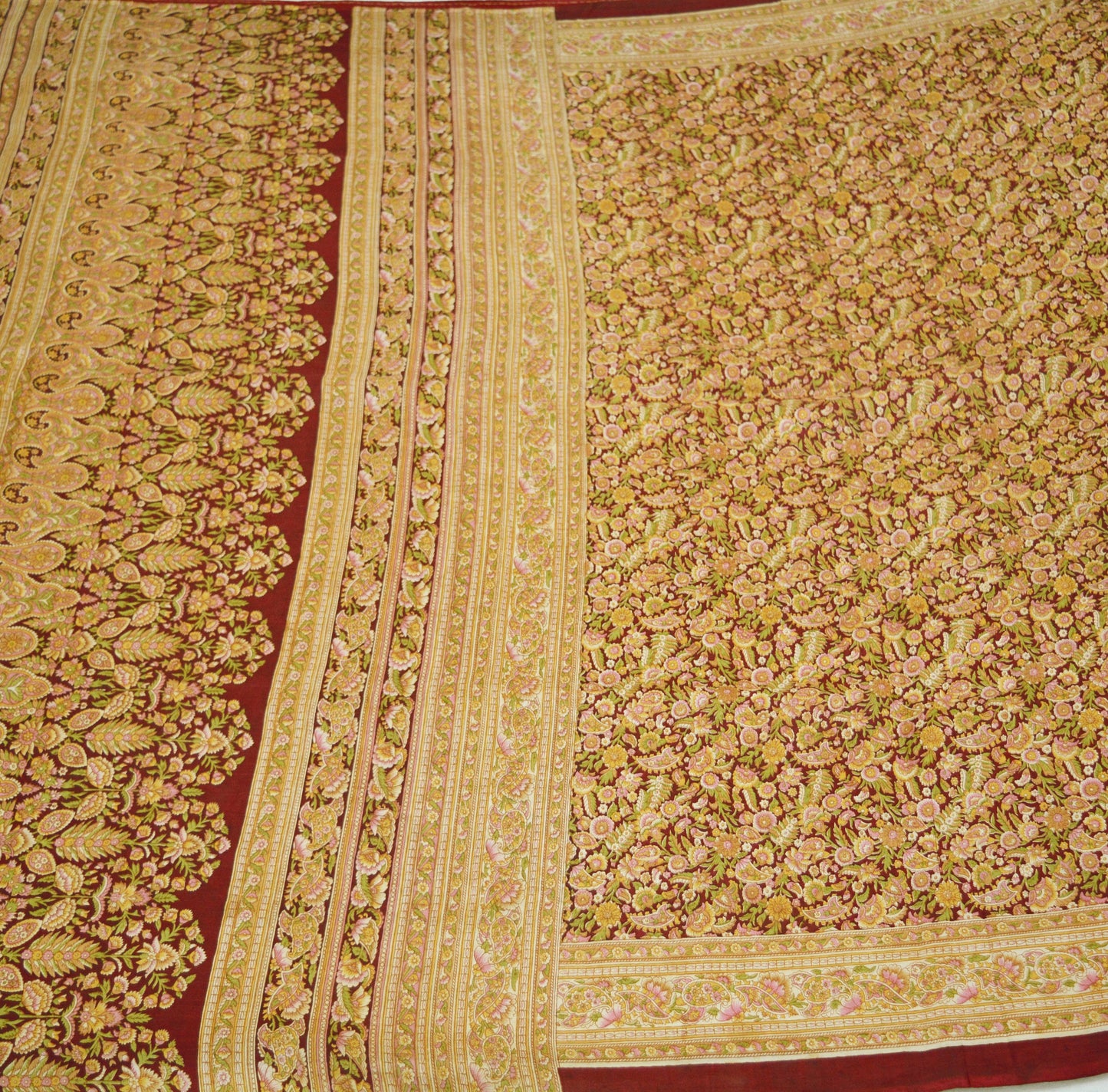 Indian Vintage Sari Maroon 100% Pure Silk Printed Saree Fabric 6yard Sewing Craft DressMaking Soft Paisley