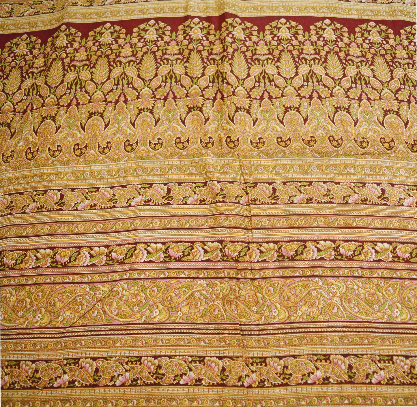 Indian Vintage Sari Maroon 100% Pure Silk Printed Saree Fabric 6yard Sewing Craft DressMaking Soft Paisley