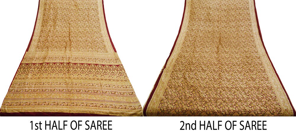 Indian Vintage Sari Maroon 100% Pure Silk Printed Saree Fabric 6yard Sewing Craft DressMaking Soft Paisley