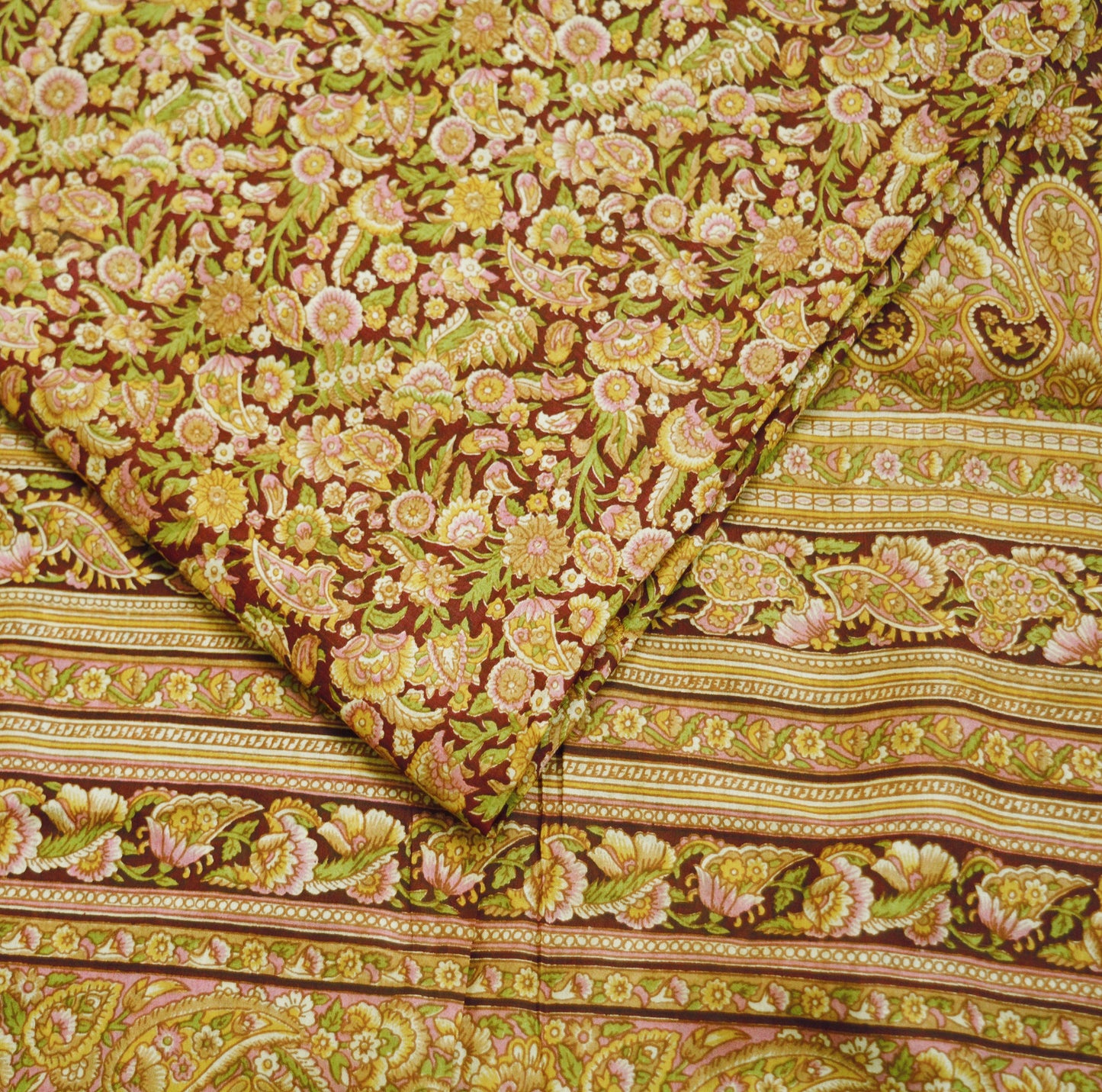 Indian Vintage Sari Maroon 100% Pure Silk Printed Saree Fabric 6yard Sewing Craft DressMaking Soft Paisley