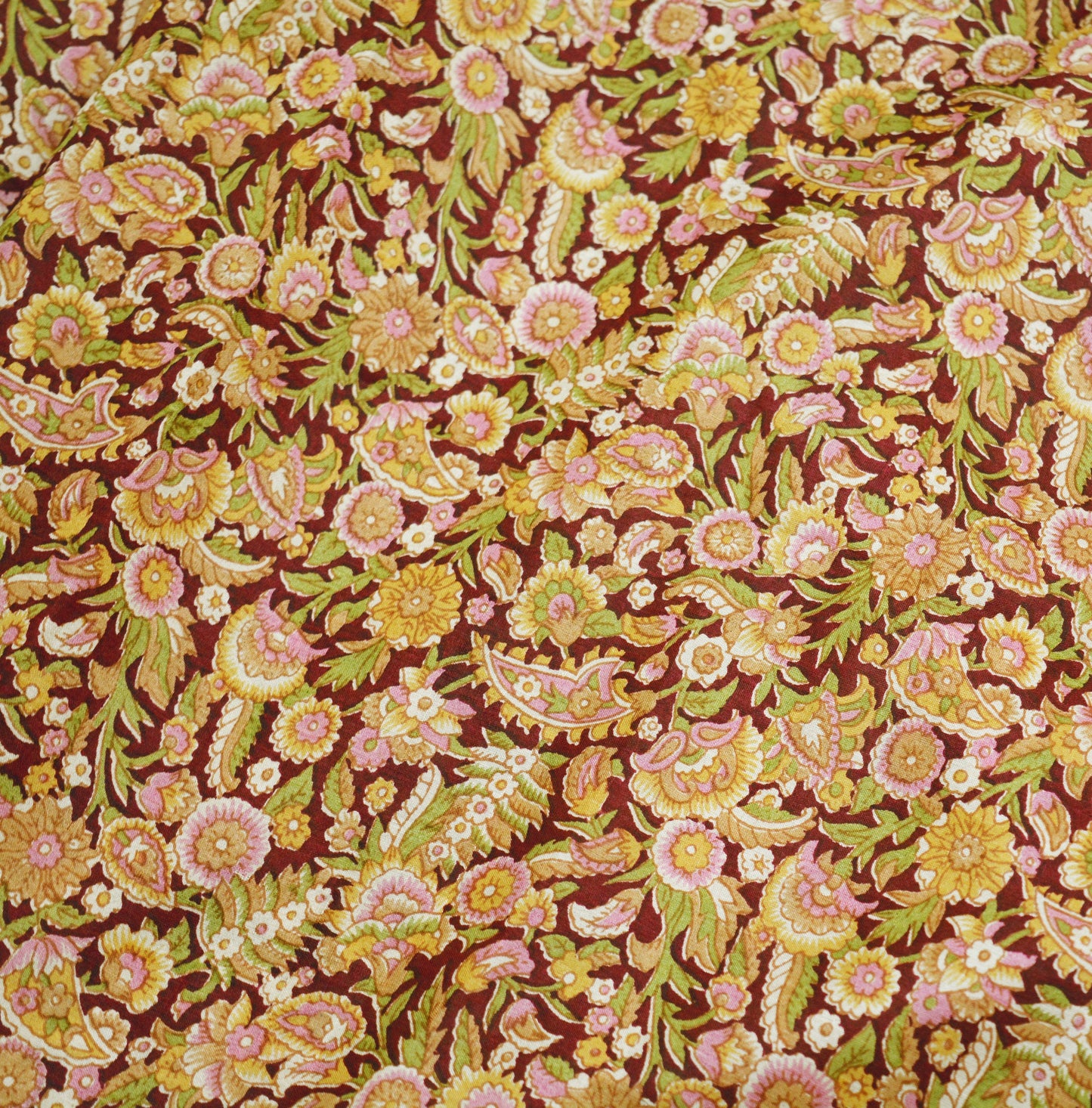 Indian Vintage Sari Maroon 100% Pure Silk Printed Saree Fabric 6yard Sewing Craft DressMaking Soft Paisley