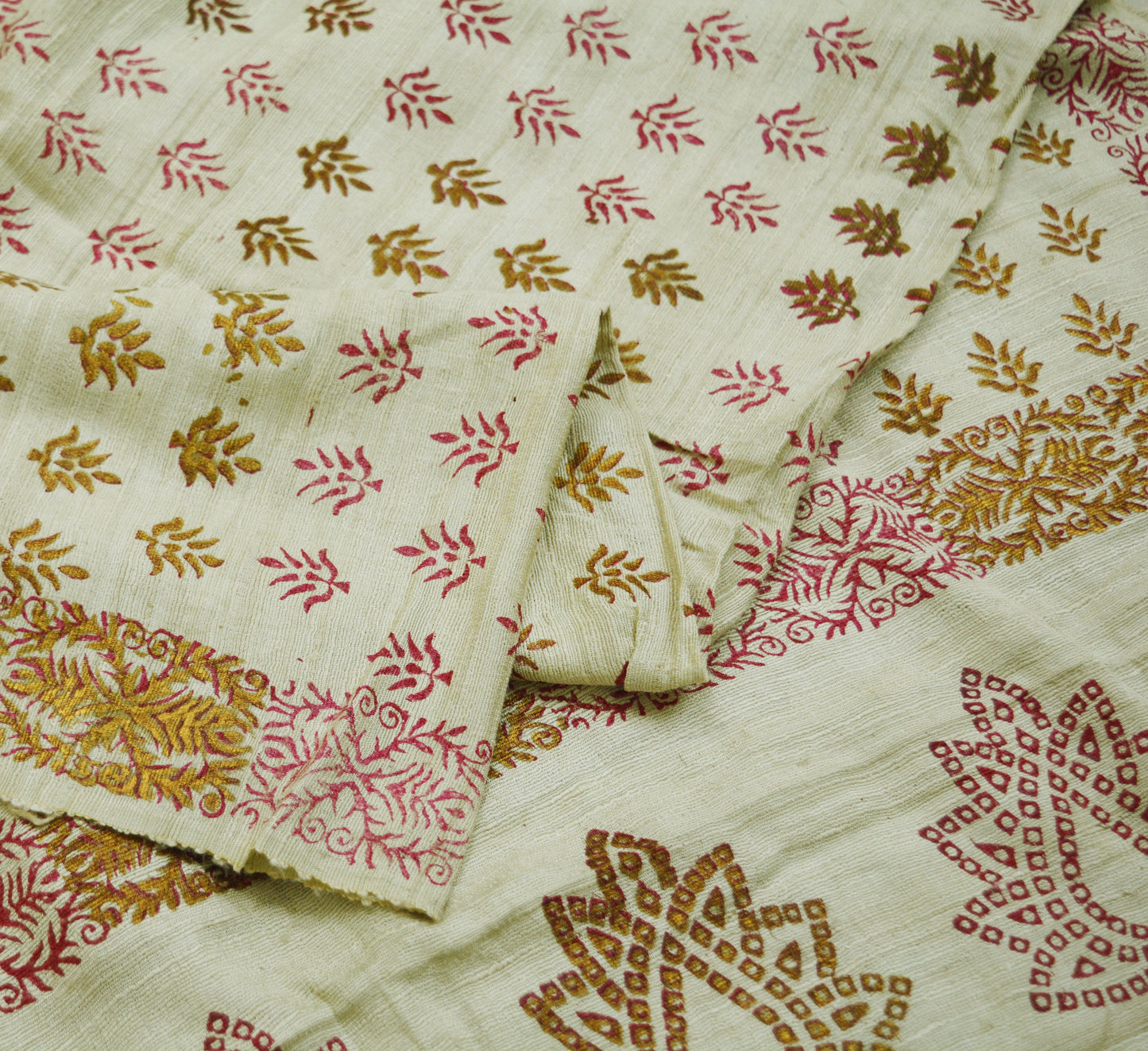 Indian Vintage Ivory Dupatta Long Stole 100% Pure Khadi Silk Hand Woven/ Painted Indian Scarves Veil Scarf Wrap Hippie Fringes