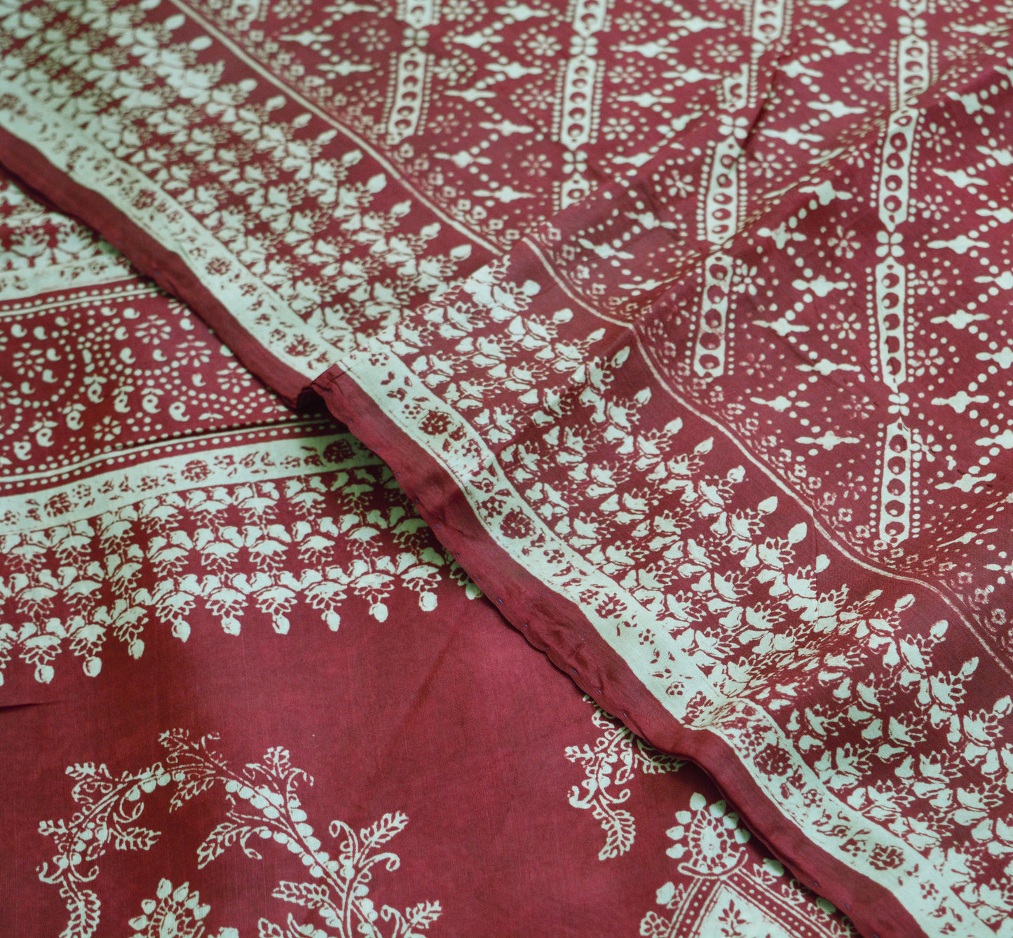 Indian Vintage Sari Maroon 100% Pure Silk Printed Saree Fabric 5yard Sewing Craft DressMaking Soft Paisley