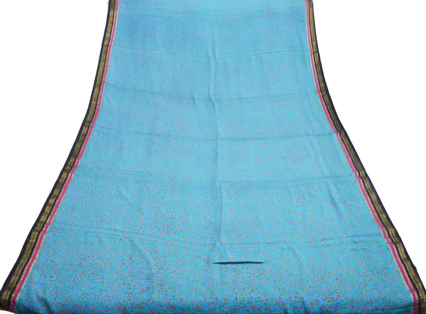 Indian Vintage Sari Pink & Blue 100% Pure Silk Printed Saree Fabric 5yard Sewing Craft DressMaking Soft Zari