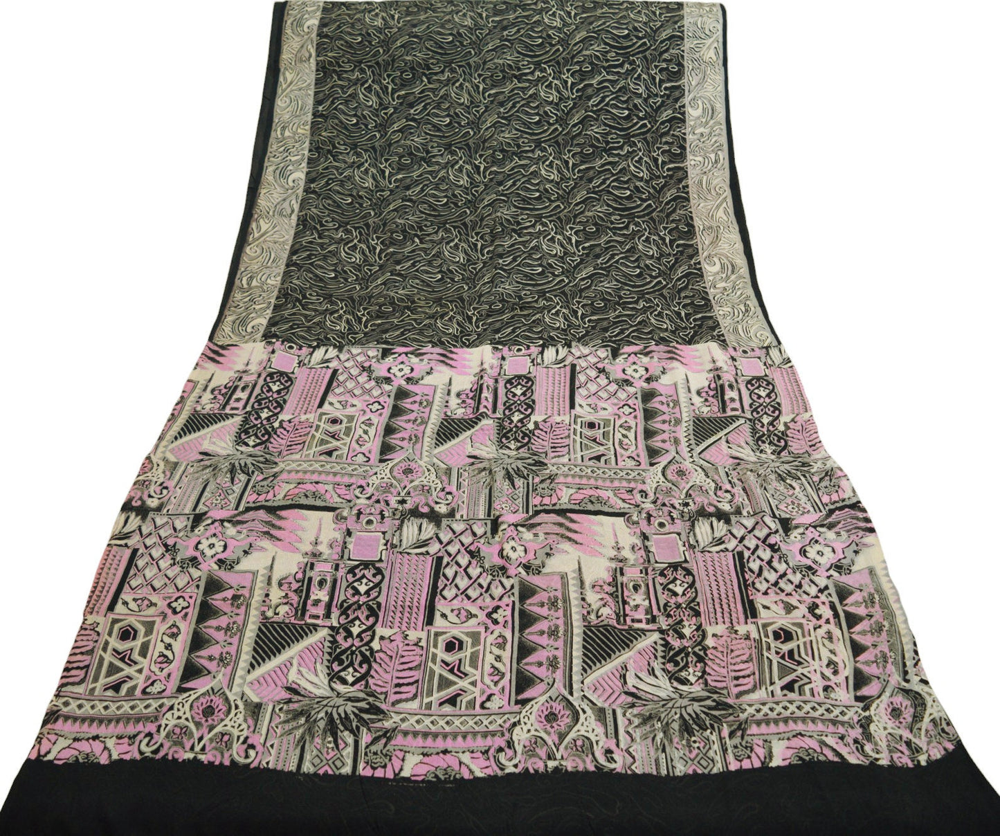 Indian Vintage Sari Black 100% Pure Silk Printed Saree Fabric 6yard Sewing Craft DressMaking Soft Abstract