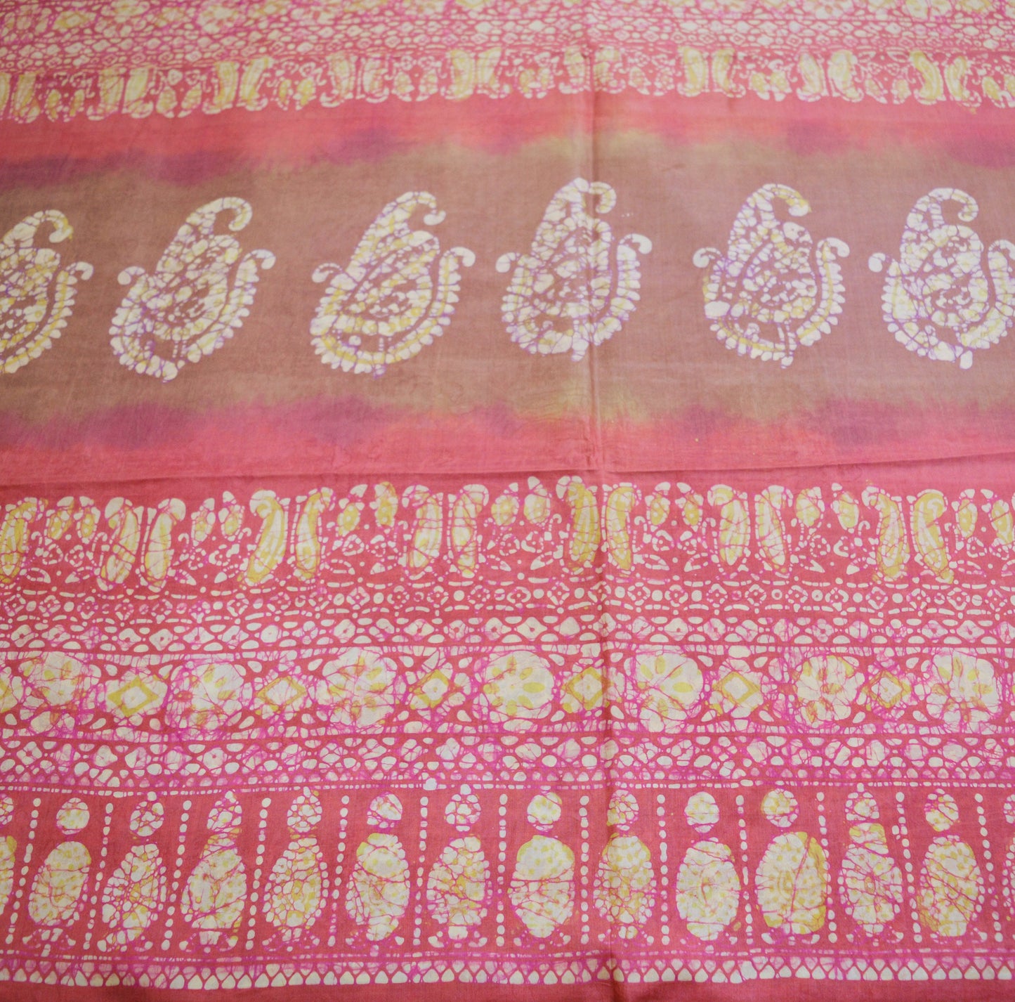 Indian Vintage Sari Pink & Brown Batik Printed Pure Silk Saree Craft Soft Fabric 5Yard Sewing Sarong Wrap Boho