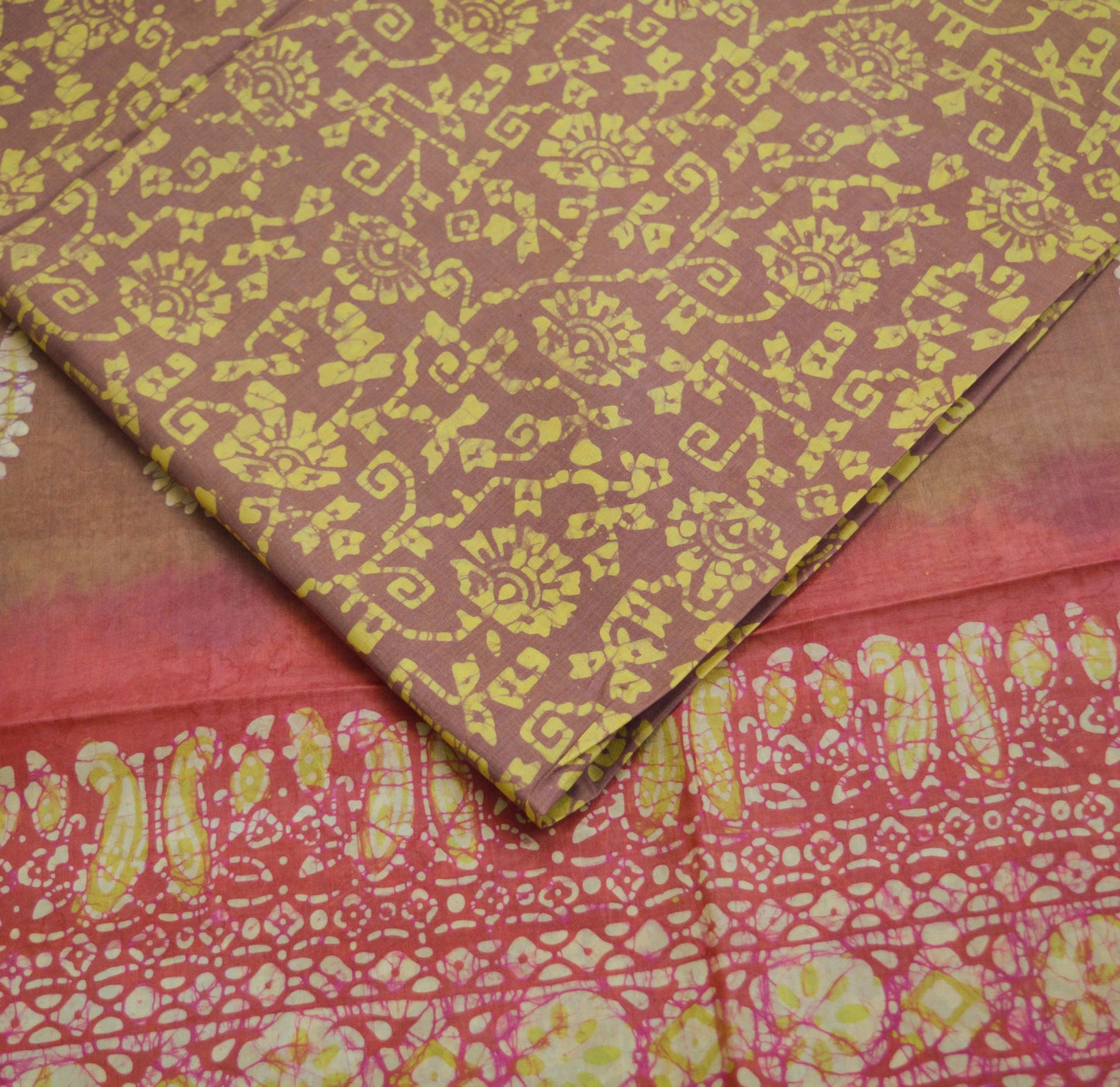 Indian Vintage Sari Pink & Brown Batik Printed Pure Silk Saree Craft Soft Fabric 5Yard Sewing Sarong Wrap Boho