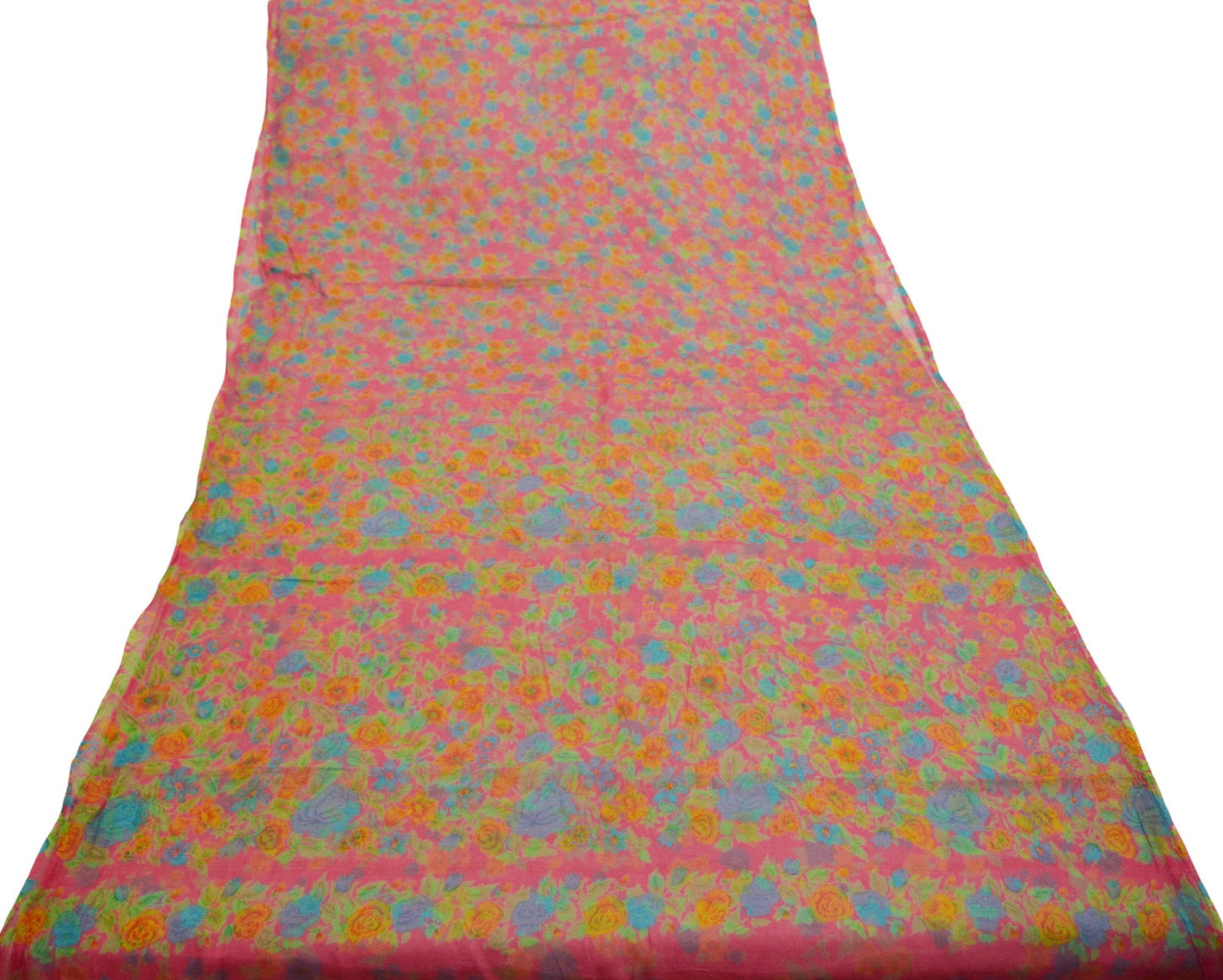 Women Vintage Sari Pink Pure Chiffon Silk Printed Saree Craft Fabric Sewing 5Yard Soft Light Sari Dress Making