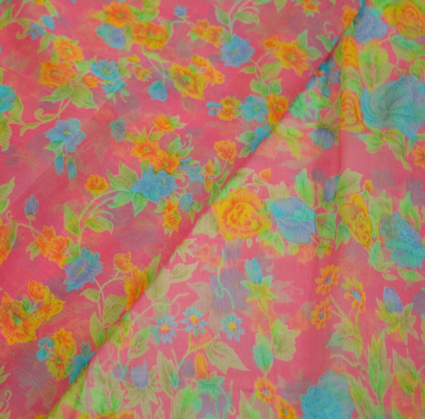 Women Vintage Sari Pink Pure Chiffon Silk Printed Saree Craft Fabric Sewing 5Yard Soft Light Sari Dress Making