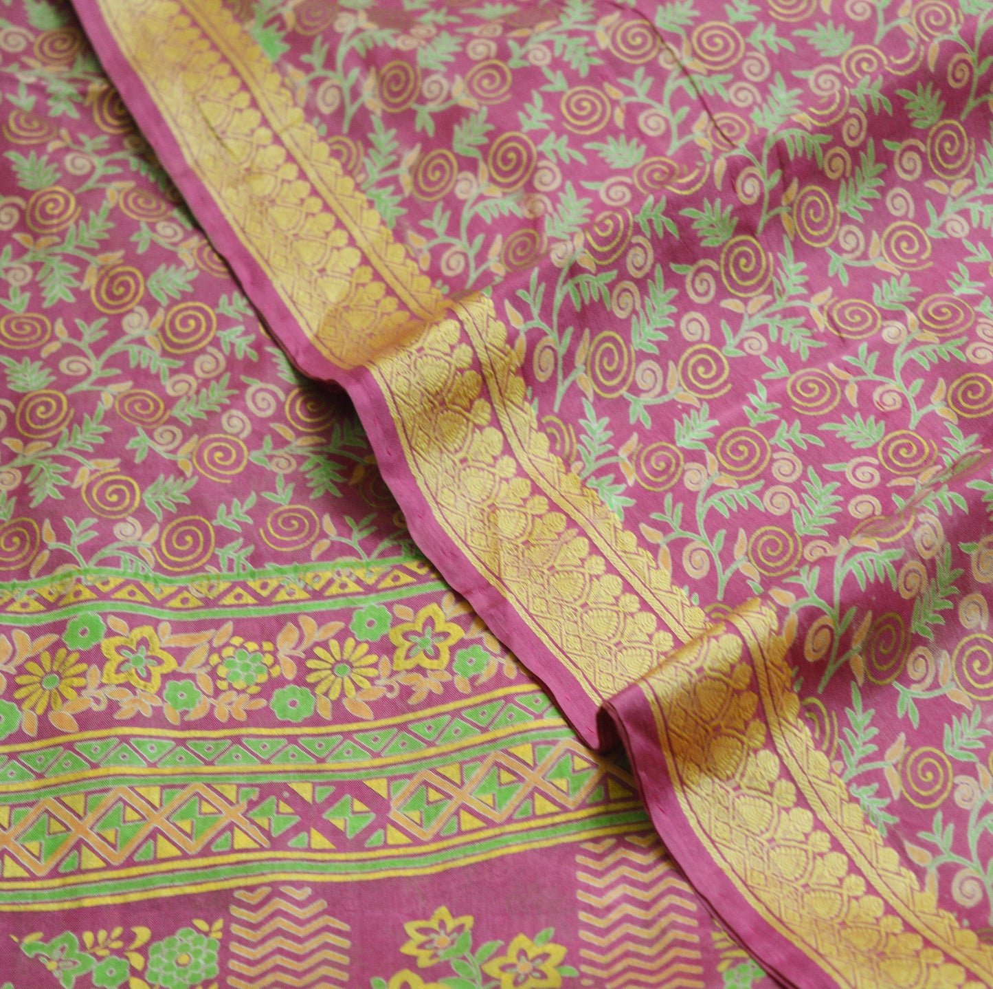 Indian Vintage Sari Pink 100% Pure Silk Painted/Printed Sarees Fabric 5yard Sewing Craft Fabric DressMaking Soft Wrap