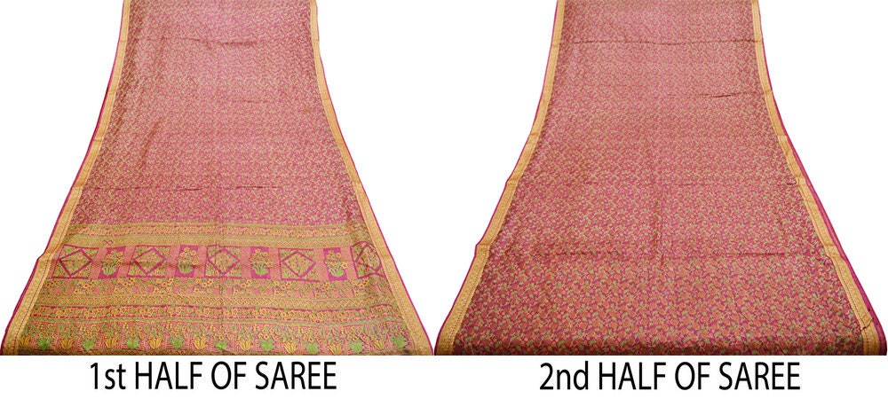 Indian Vintage Sari Pink 100% Pure Silk Painted/Printed Sarees Fabric 5yard Sewing Craft Fabric DressMaking Soft Wrap