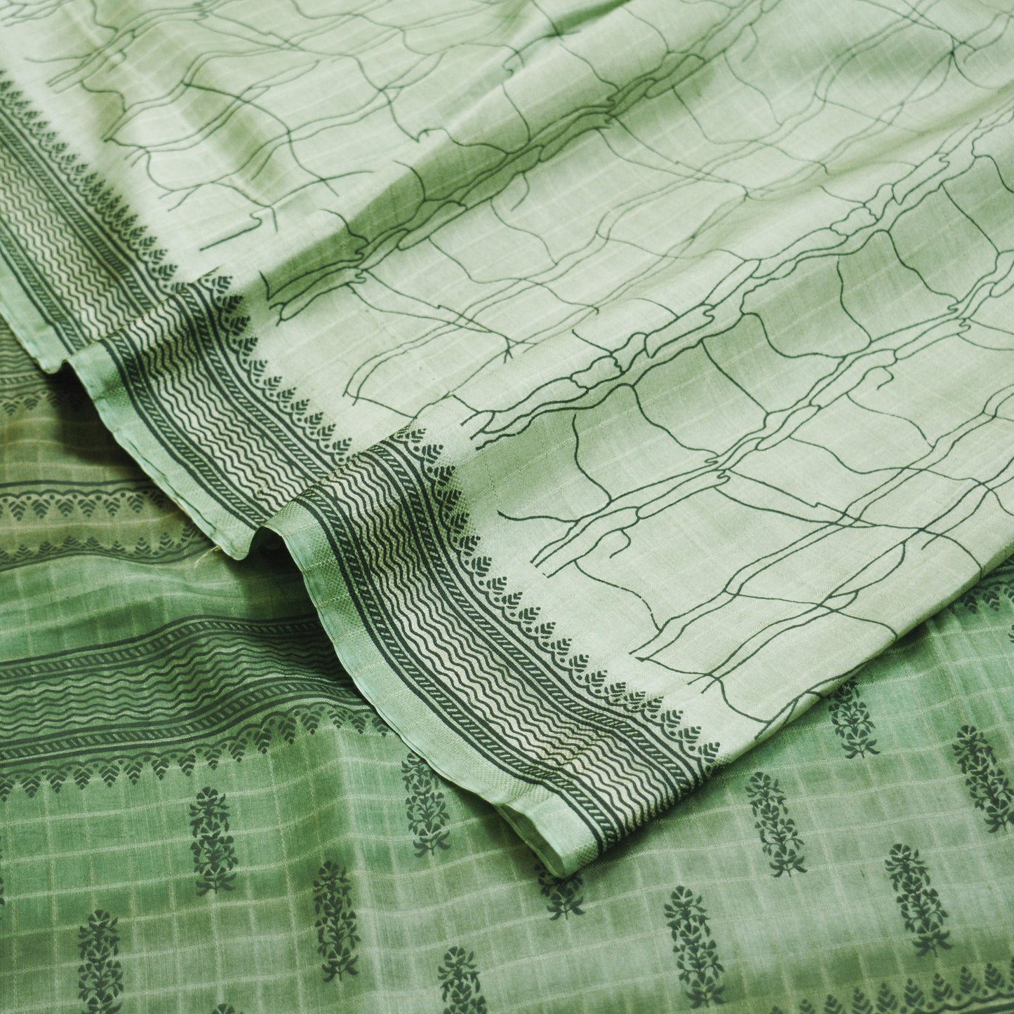 Indian Vintage Sari Green Pure Silk Printed Saree Fabric 6yd Sewing Craft DressMaking Soft Floral Design