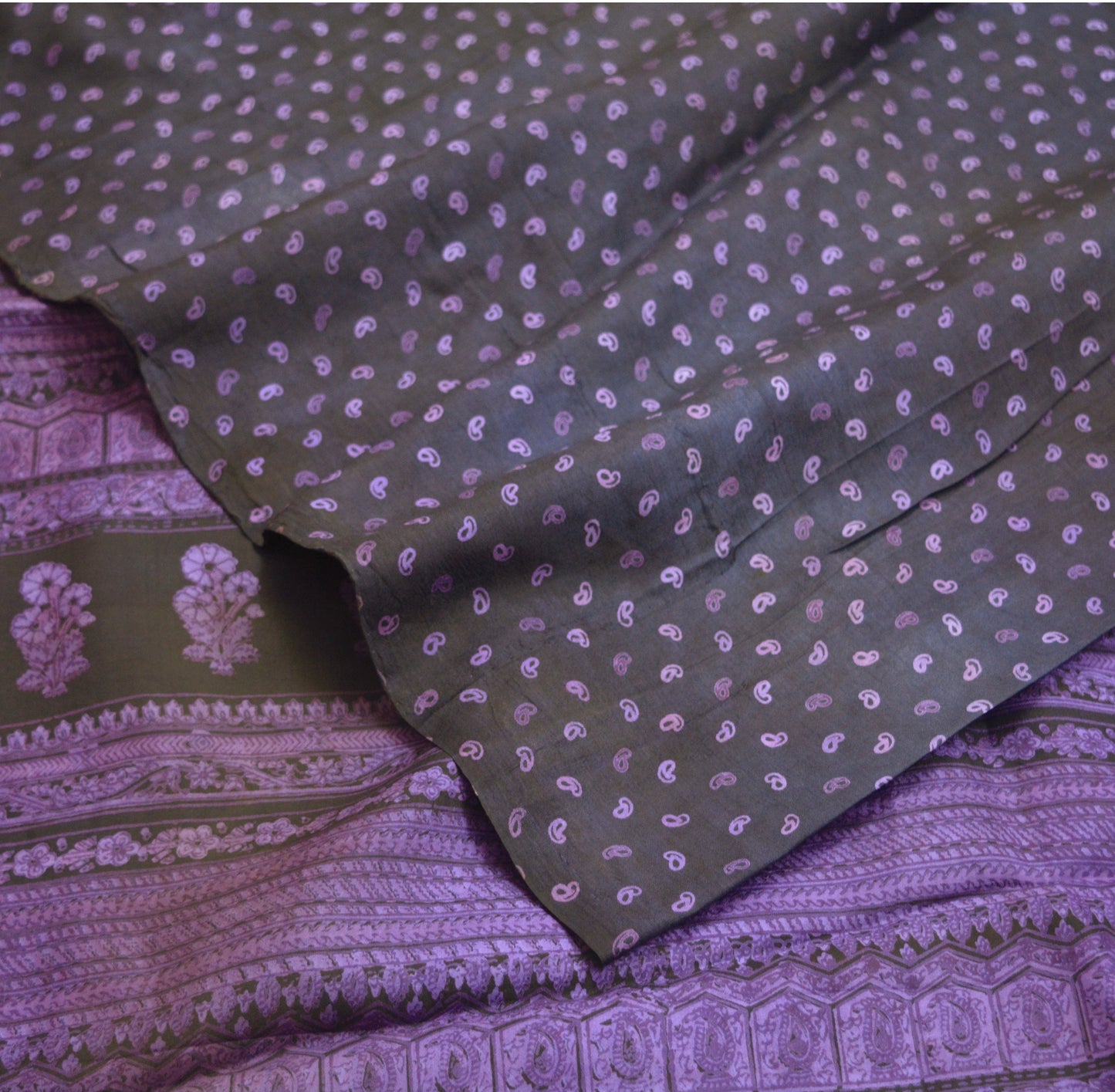 Indian Vintage Sari Deep Blue Pure Silk Printed Saree Fabric 6yard Sewing Craft DressMaking Floral