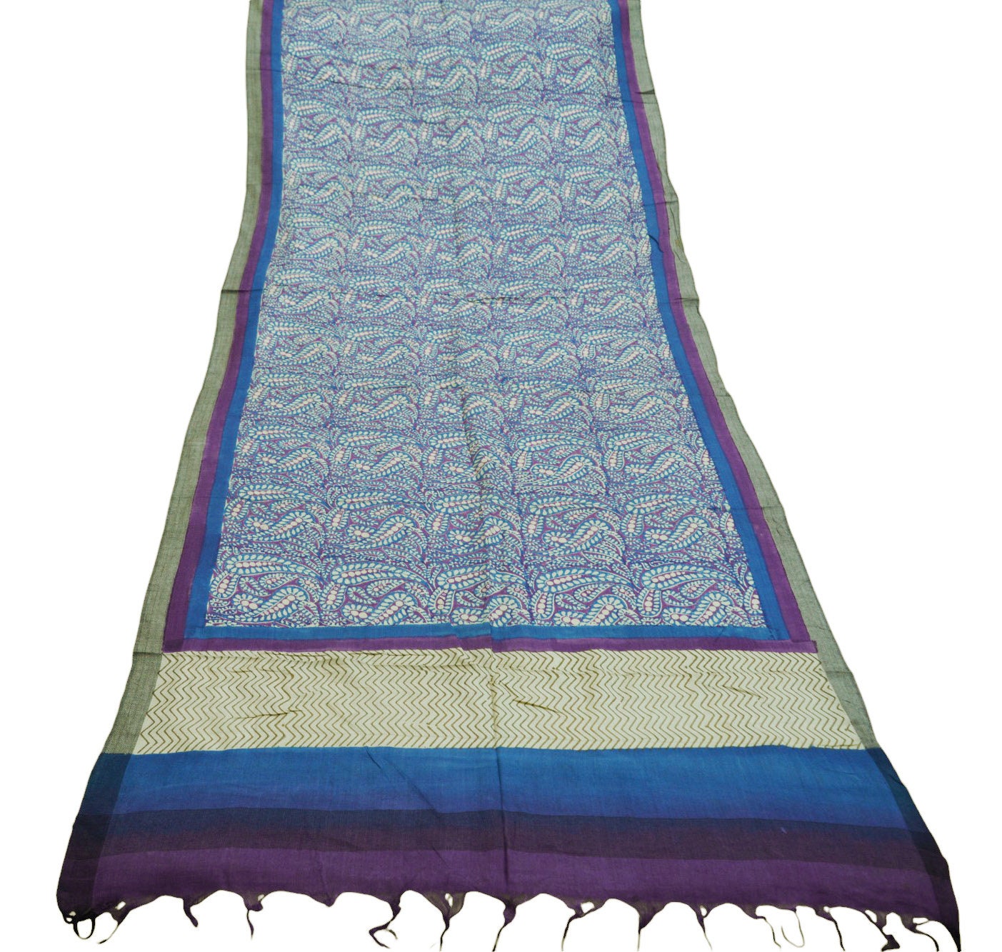 Vintage Blue & Purple Long Stole Pure Woolen Scarf Printed Dupatta Infinity Scarves Sarong Wrap Veil Woman Hijab Shawl Fabric