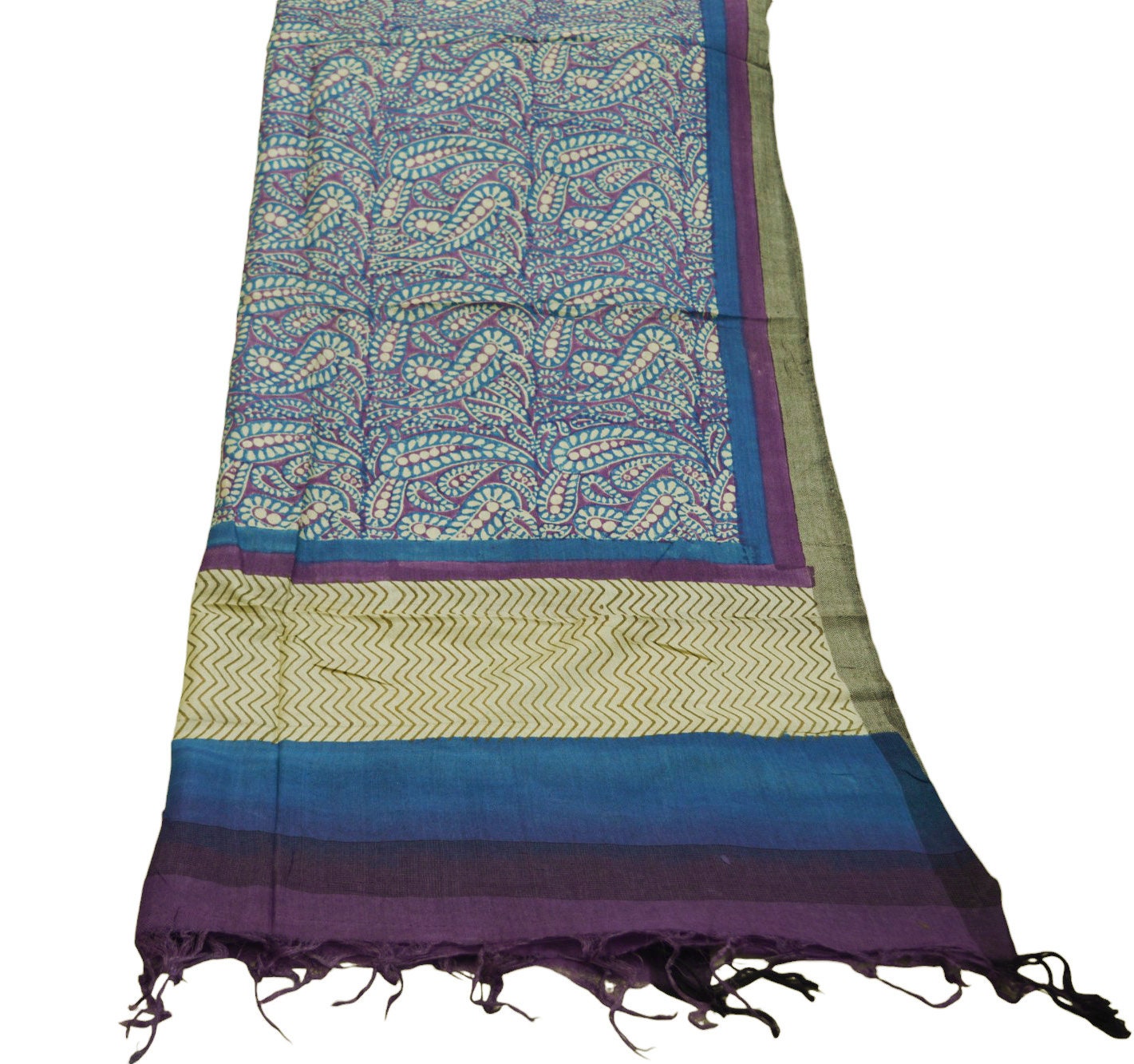 Vintage Blue & Purple Long Stole Pure Woolen Scarf Printed Dupatta Infinity Scarves Sarong Wrap Veil Woman Hijab Shawl Fabric