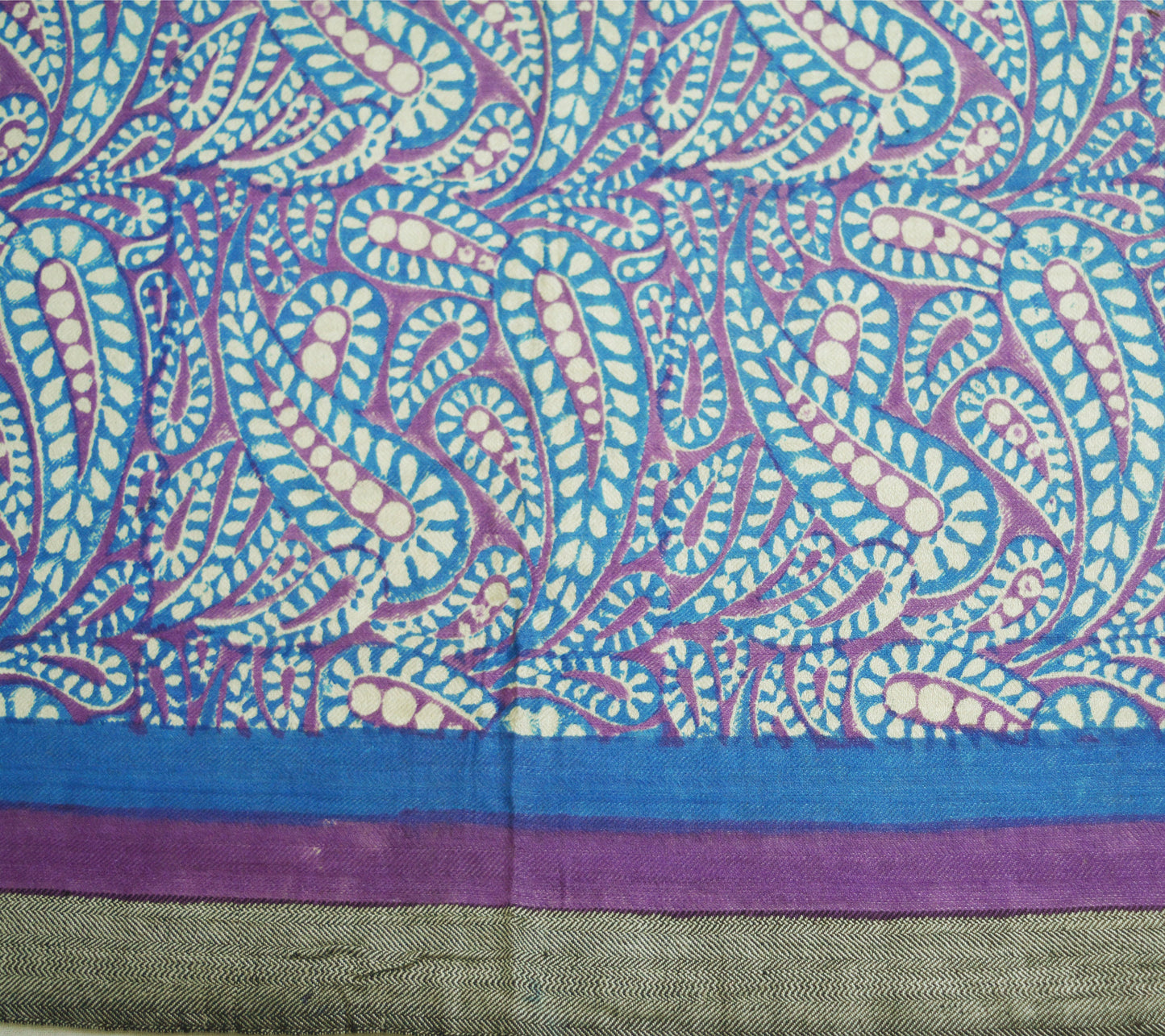 Vintage Blue & Purple Long Stole Pure Woolen Scarf Printed Dupatta Infinity Scarves Sarong Wrap Veil Woman Hijab Shawl Fabric
