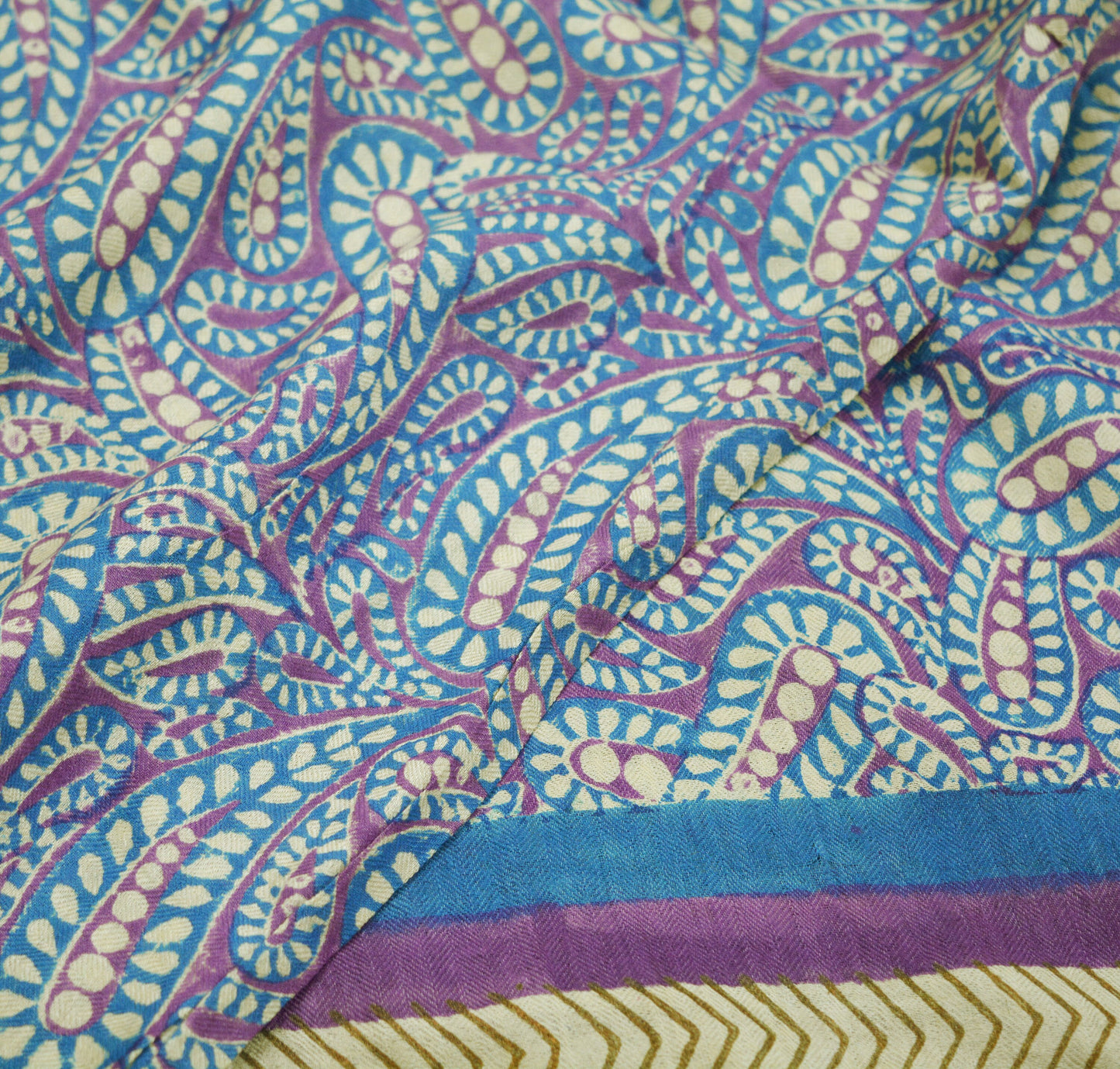 Vintage Blue & Purple Long Stole Pure Woolen Scarf Printed Dupatta Infinity Scarves Sarong Wrap Veil Woman Hijab Shawl Fabric