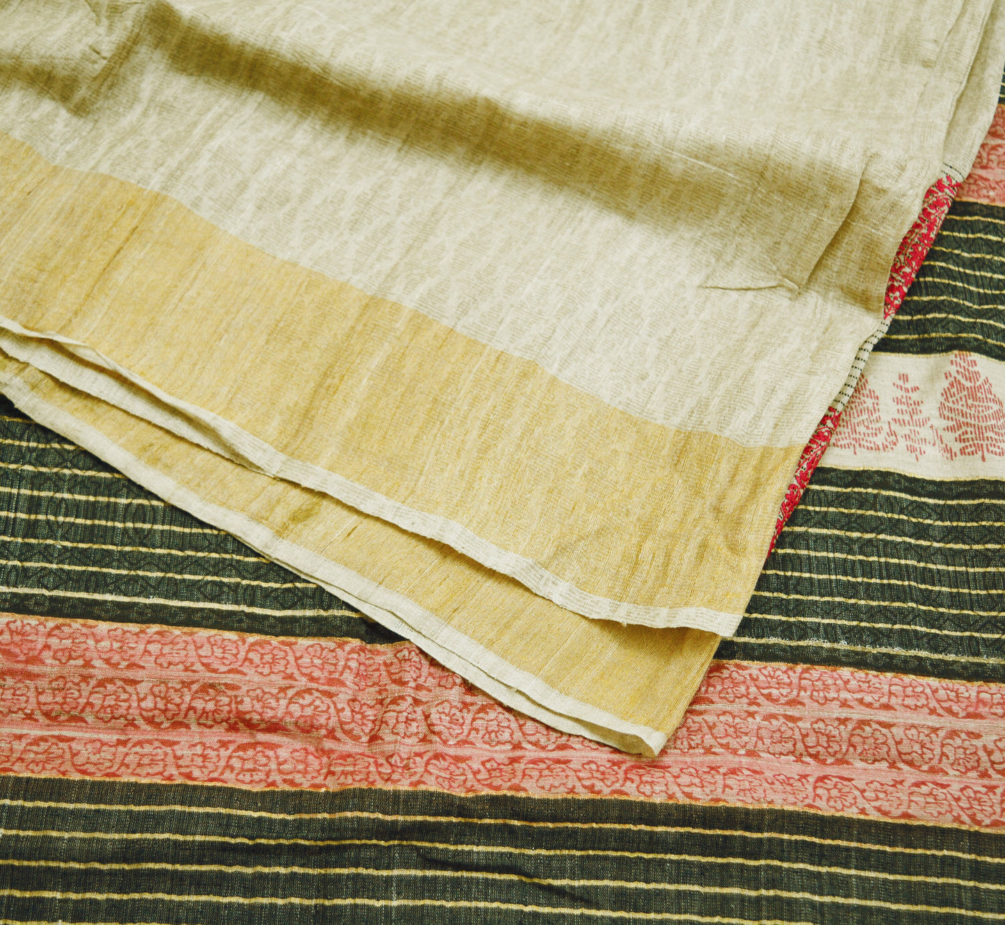 Indian Vintage Beige Saree Pure Khadi Silk Handloom Woven Indian Sari Fabric 5yard Ethnic Wear Sari Zari Border
