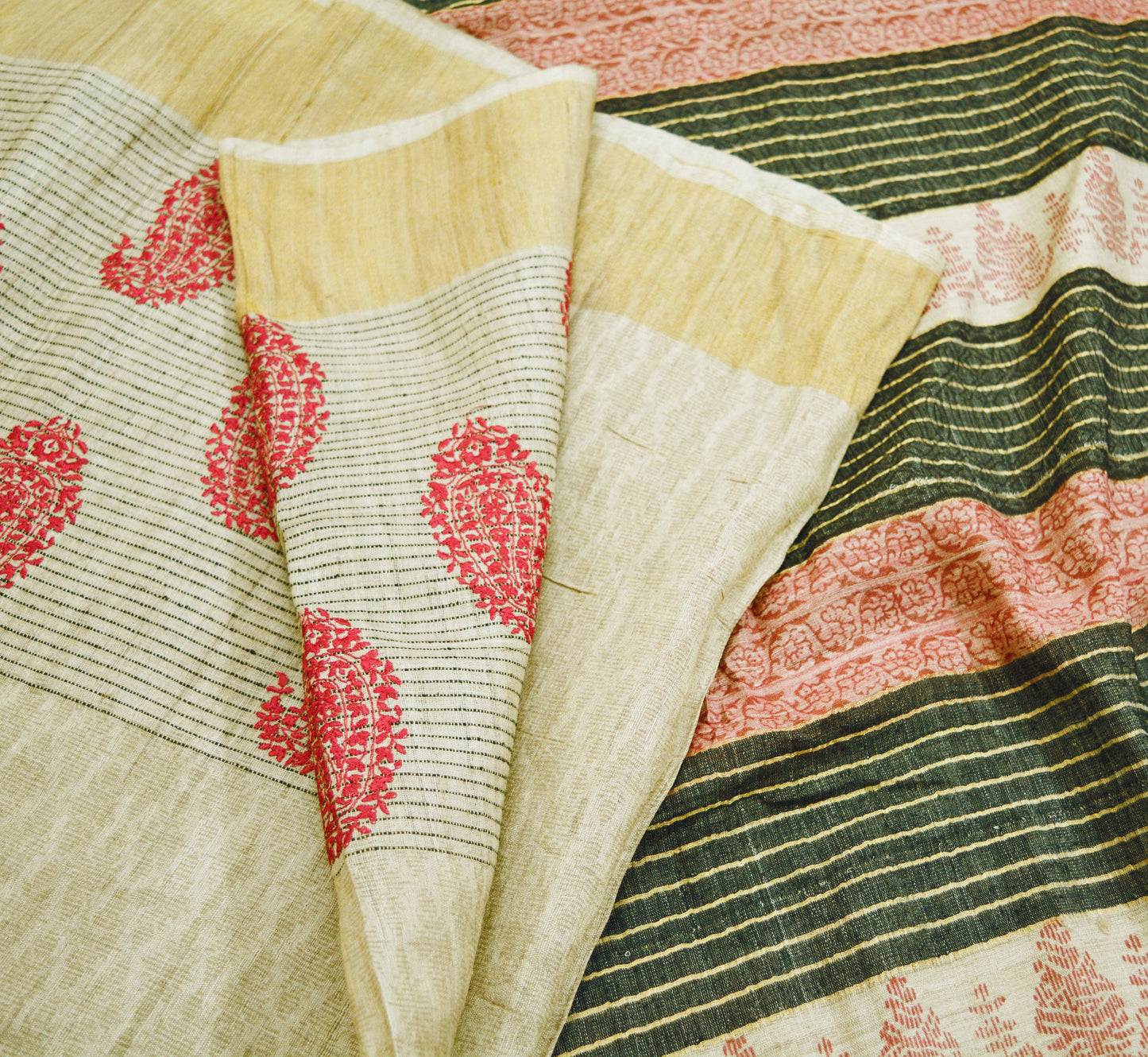 Indian Vintage Beige Saree Pure Khadi Silk Handloom Woven Indian Sari Fabric 5yard Ethnic Wear Sari Zari Border