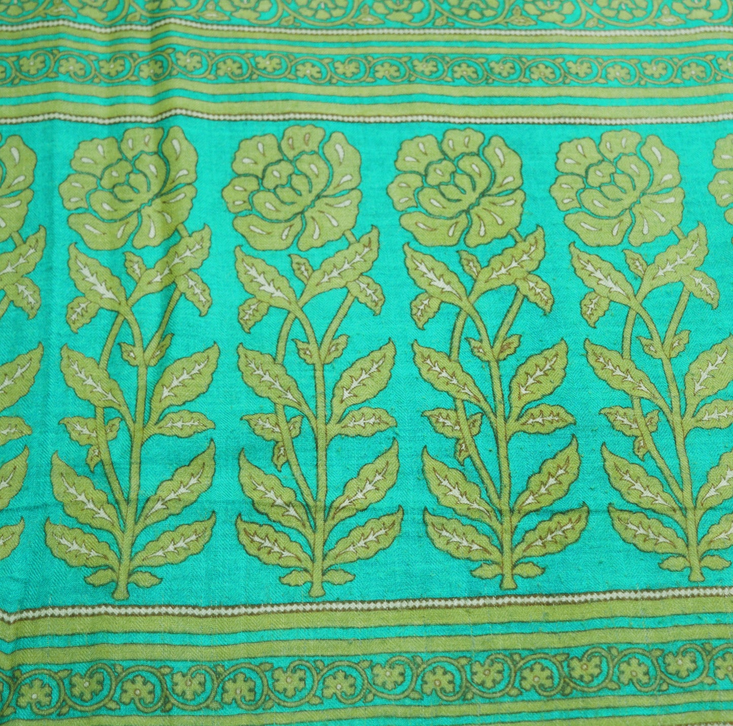Vintage Green Heavy Saree Pure Woolen Woven Printed Indian Sari Soft Warm Fabric 5Yard Floral Woven Border