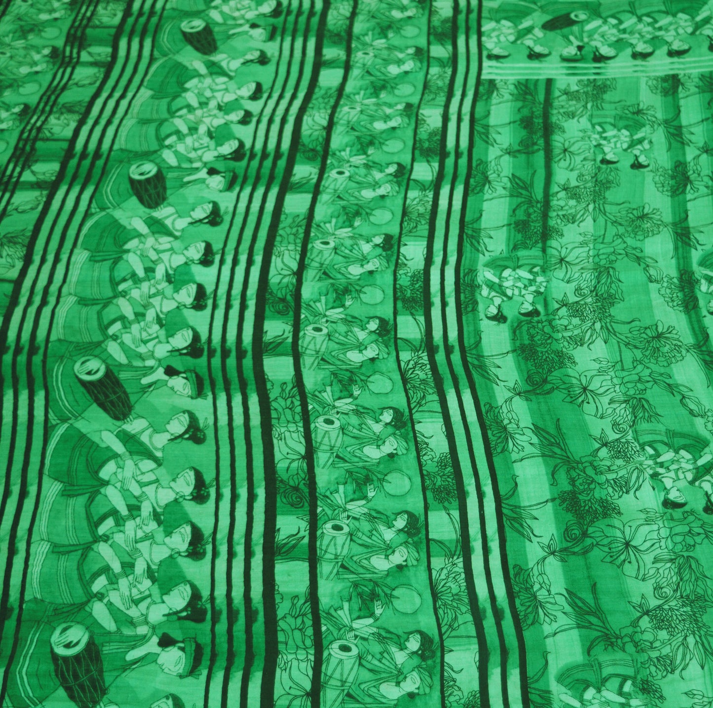 Indian Vintage Sari Green Pure Silk Printed Saree Fabric 5yd Sewing Craft DressMaking Soft Humans