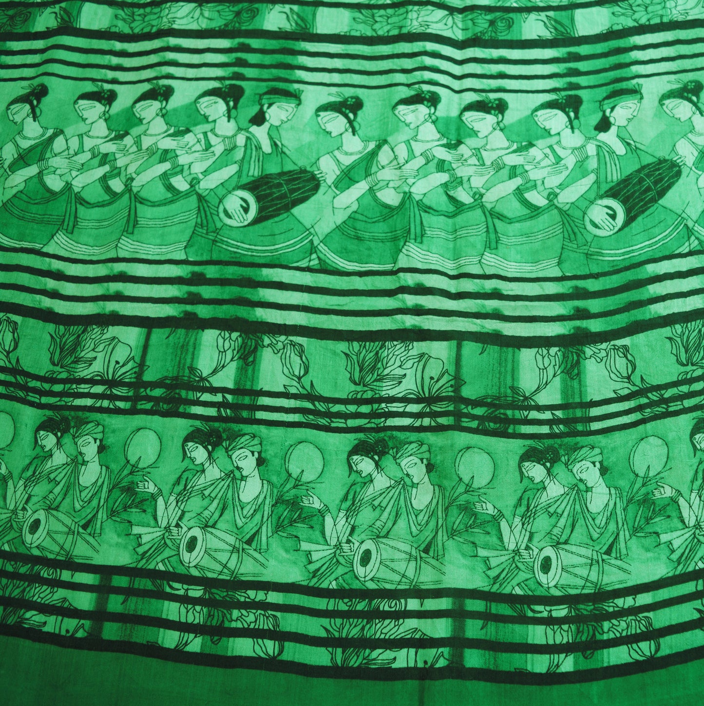 Indian Vintage Sari Green Pure Silk Printed Saree Fabric 5yd Sewing Craft DressMaking Soft Humans