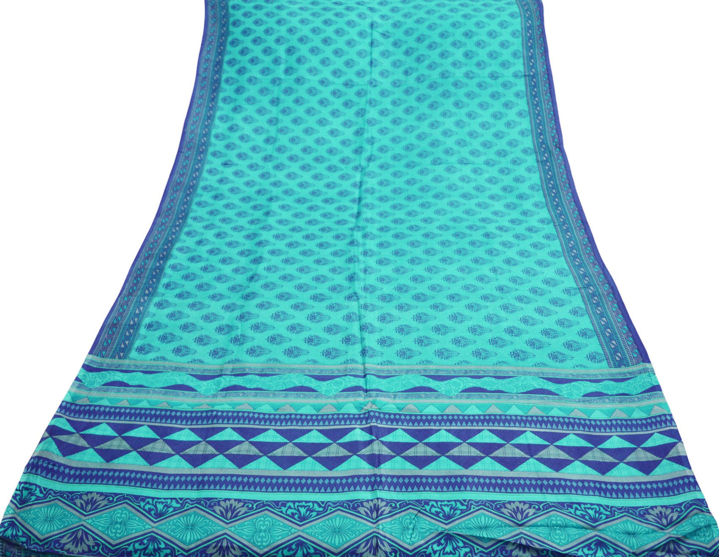 Indian Vintage Sari Blue Printed Sari Pure Silk Saree Craft Fabric Sewing 5yard Floral Soft Floral Wrap Sarong