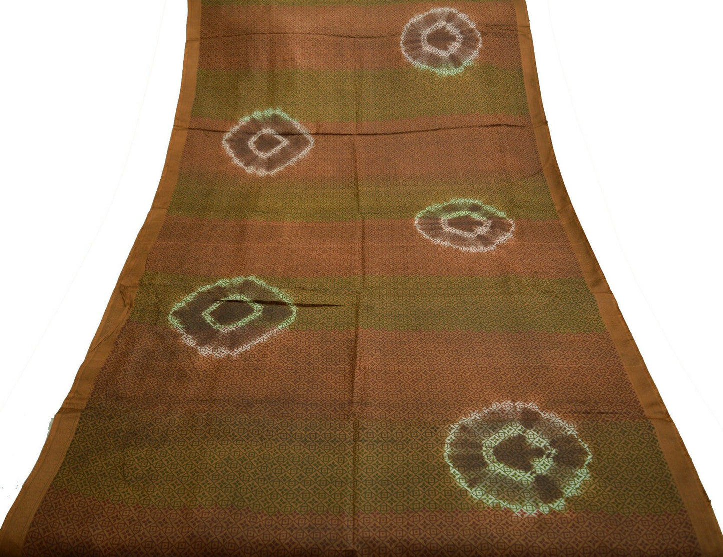 Indian Vintage Sari Green & Brown 100% Pure Silk Printed Saree Fabric 6yd Sewing Craft Fabric DressMaking Floral
