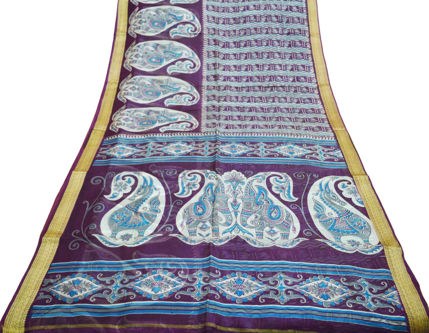 Indian Vintage Sari Purple Pure Silk Printed Saree Fabric 5yd Sewing Craft Fabric DressMaking Paisley