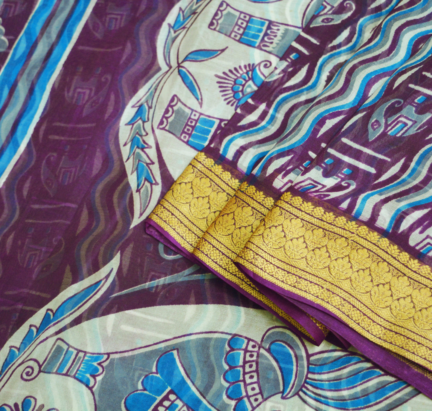 Indian Vintage Sari Purple Pure Silk Printed Saree Fabric 5yd Sewing Craft Fabric DressMaking Paisley