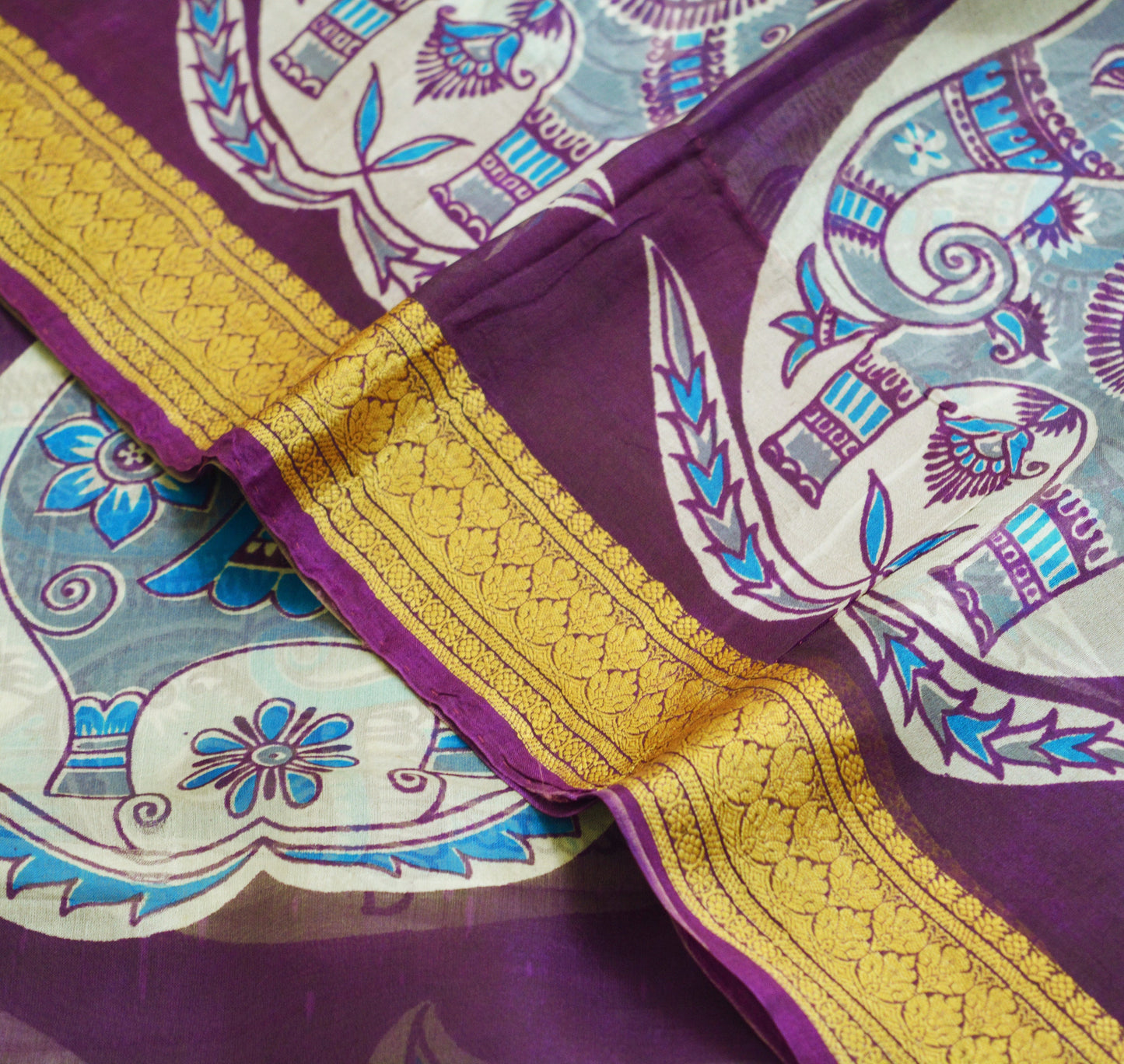 Indian Vintage Sari Purple Pure Silk Printed Saree Fabric 5yd Sewing Craft Fabric DressMaking Paisley