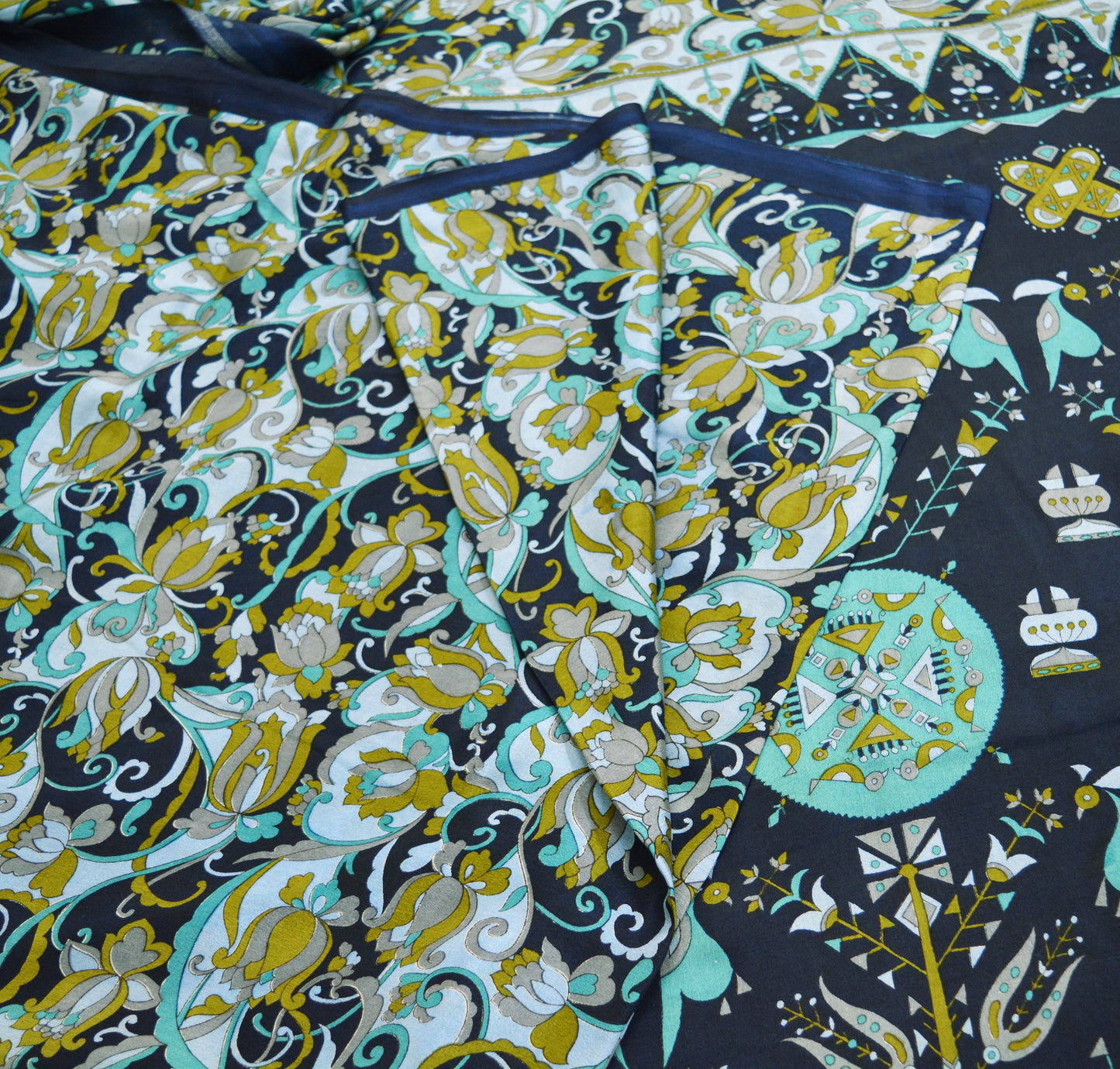 Indian Vintage Sari Blue Pure Silk Printed Saree Fabric 6yard Sewing Craft Fabric DressMaking Soft Wrap Floral
