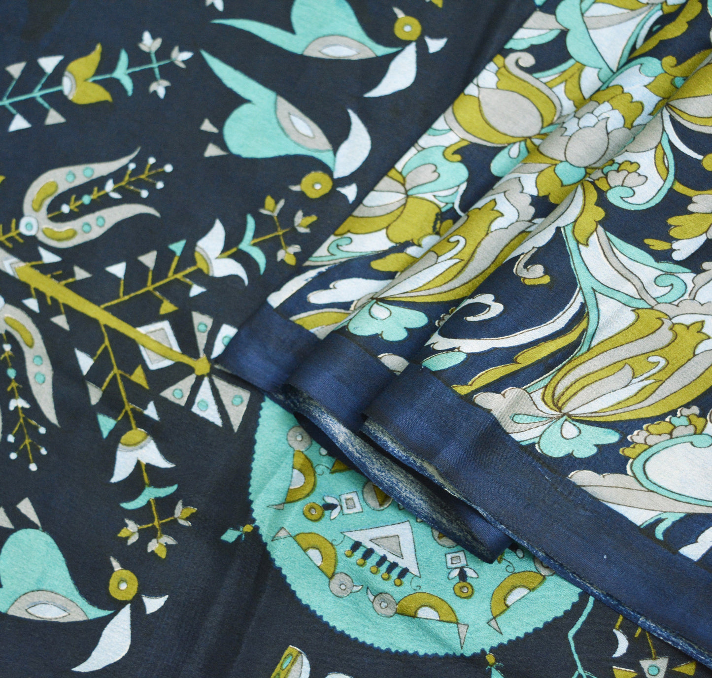 Indian Vintage Sari Blue Pure Silk Printed Saree Fabric 6yard Sewing Craft Fabric DressMaking Soft Wrap Floral