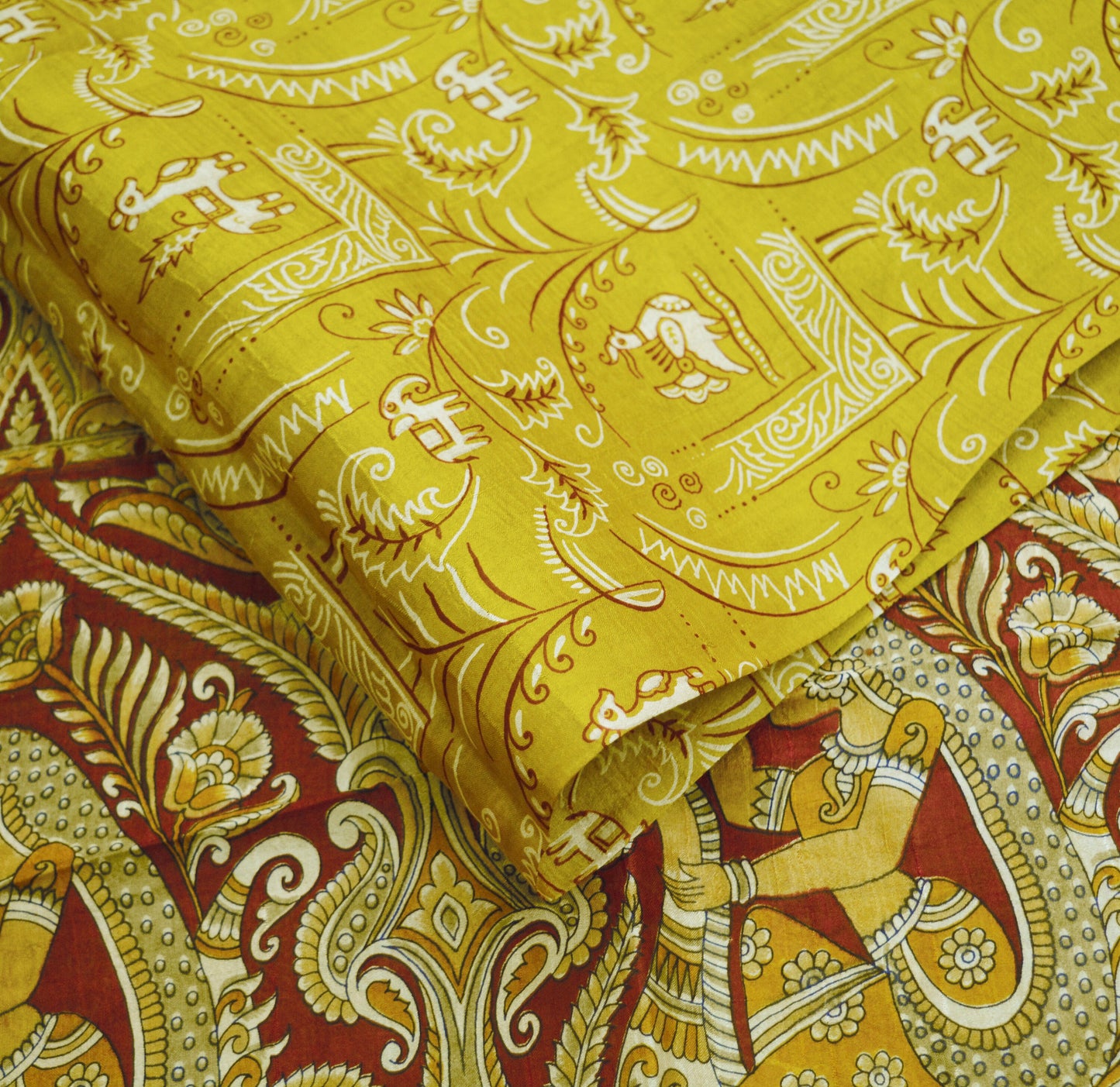 Indian Vintage Sari Maroon & Green Pure Silk Printed Saree Fabric 5yard Sewing Craft DressMaking