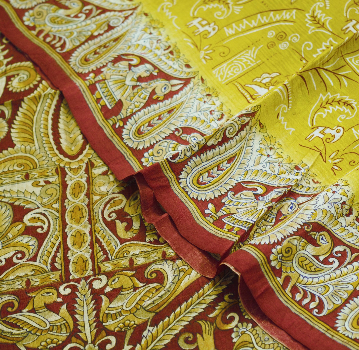 Indian Vintage Sari Maroon & Green Pure Silk Printed Saree Fabric 5yard Sewing Craft DressMaking