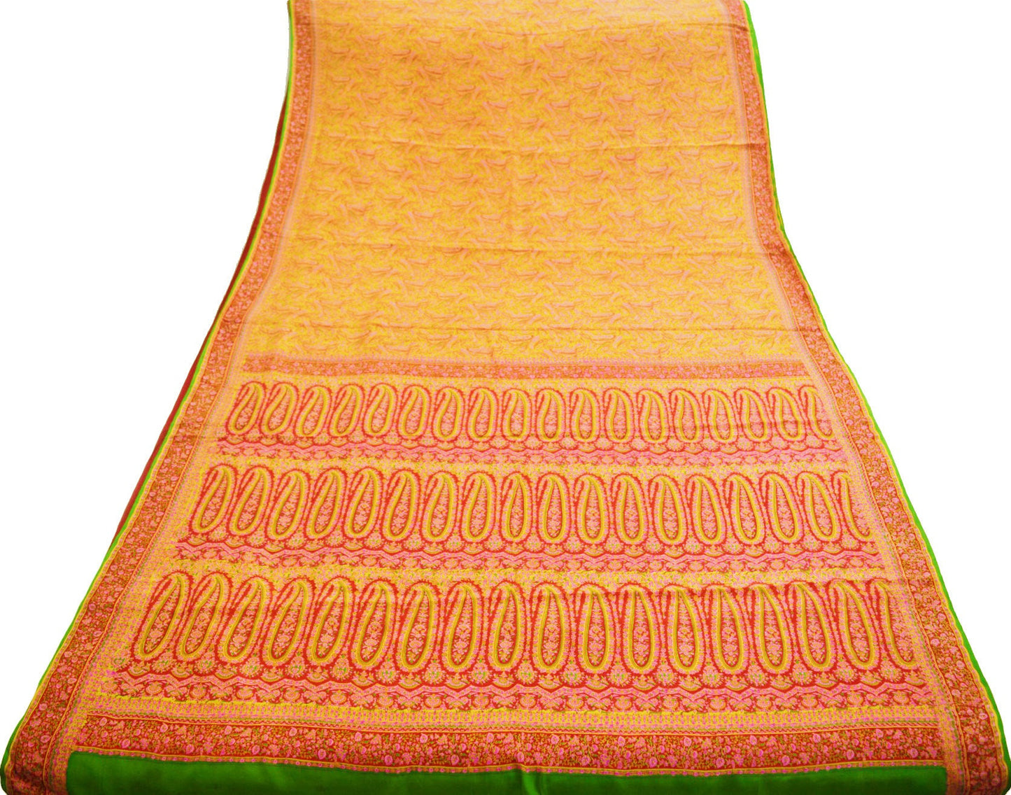 Indian Vintage Sari Red & Yellow Pure Silk Printed Saree Fabric 5yd Sewing Craft Fabric DressMaking Soft