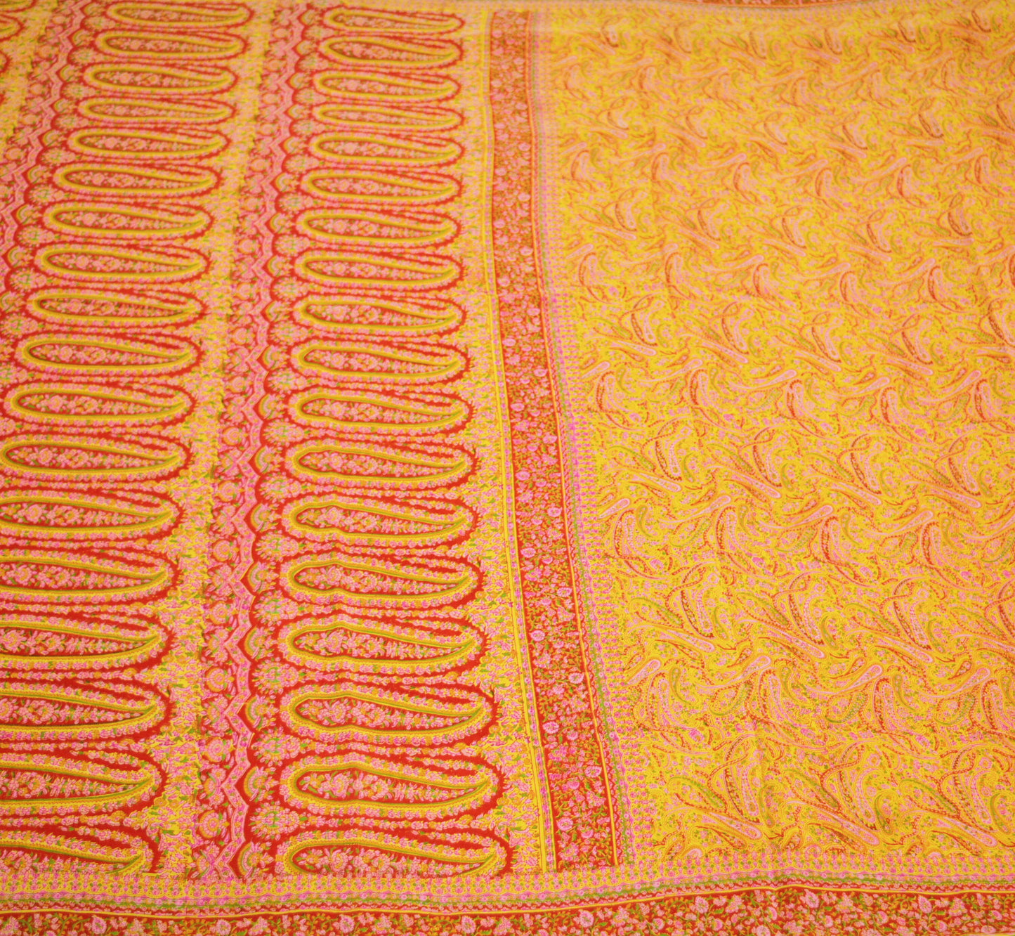 Indian Vintage Sari Red & Yellow Pure Silk Printed Saree Fabric 5yd Sewing Craft Fabric DressMaking Soft