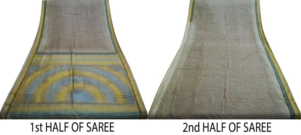 Indian Vintage Sari Brown Pure Silk Printed Saree 5yard Sewing Craft Fabric Dress Making Soft Wrap Abstract