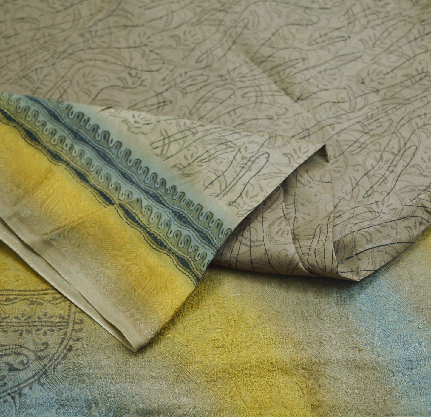 Indian Vintage Sari Brown Pure Silk Printed Saree 5yard Sewing Craft Fabric Dress Making Soft Wrap Abstract
