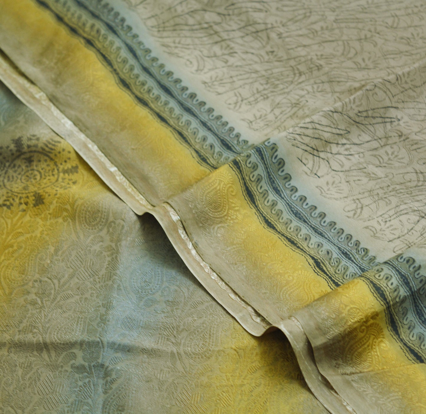 Indian Vintage Sari Brown Pure Silk Printed Saree 5yard Sewing Craft Fabric Dress Making Soft Wrap Abstract