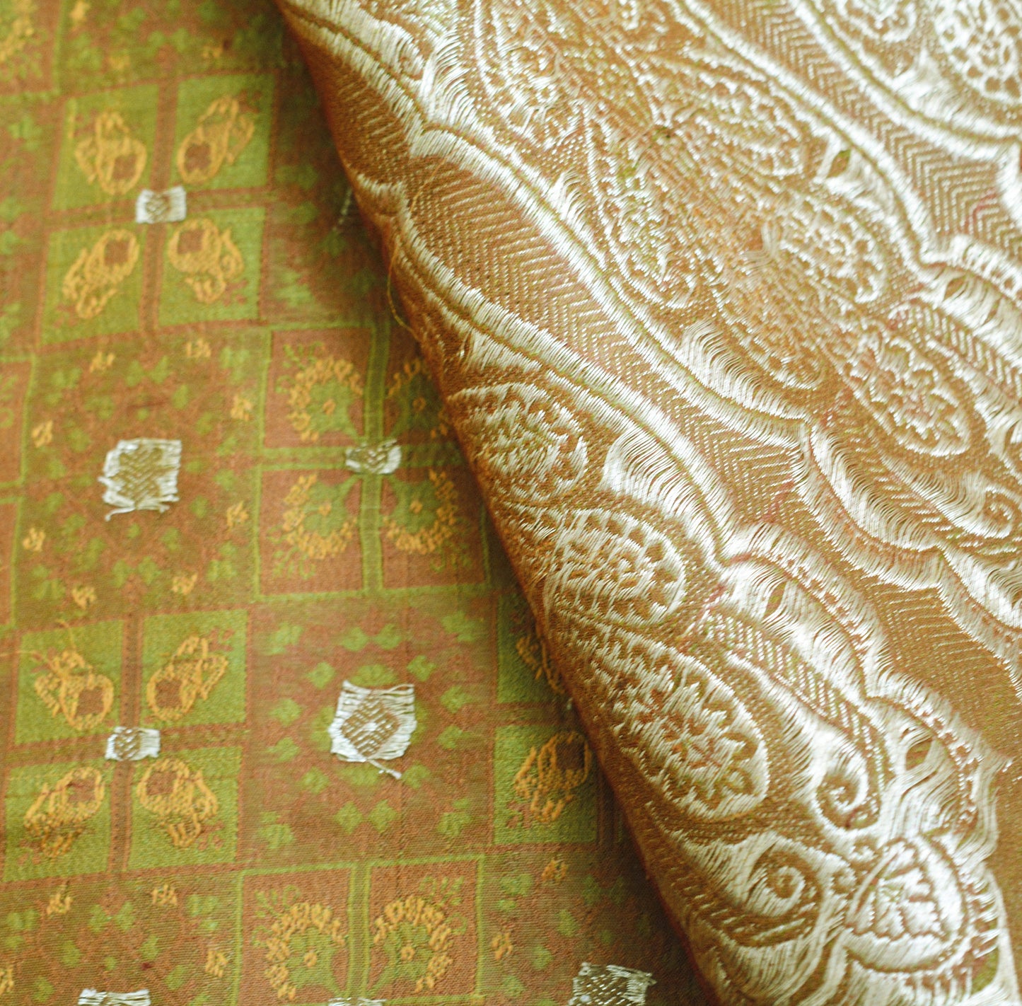Indian Vintage Sari Saffron Heavy Wedding Pure Satin Silk Woven Banarasi Brocade Saree Golden Zari 5Yd