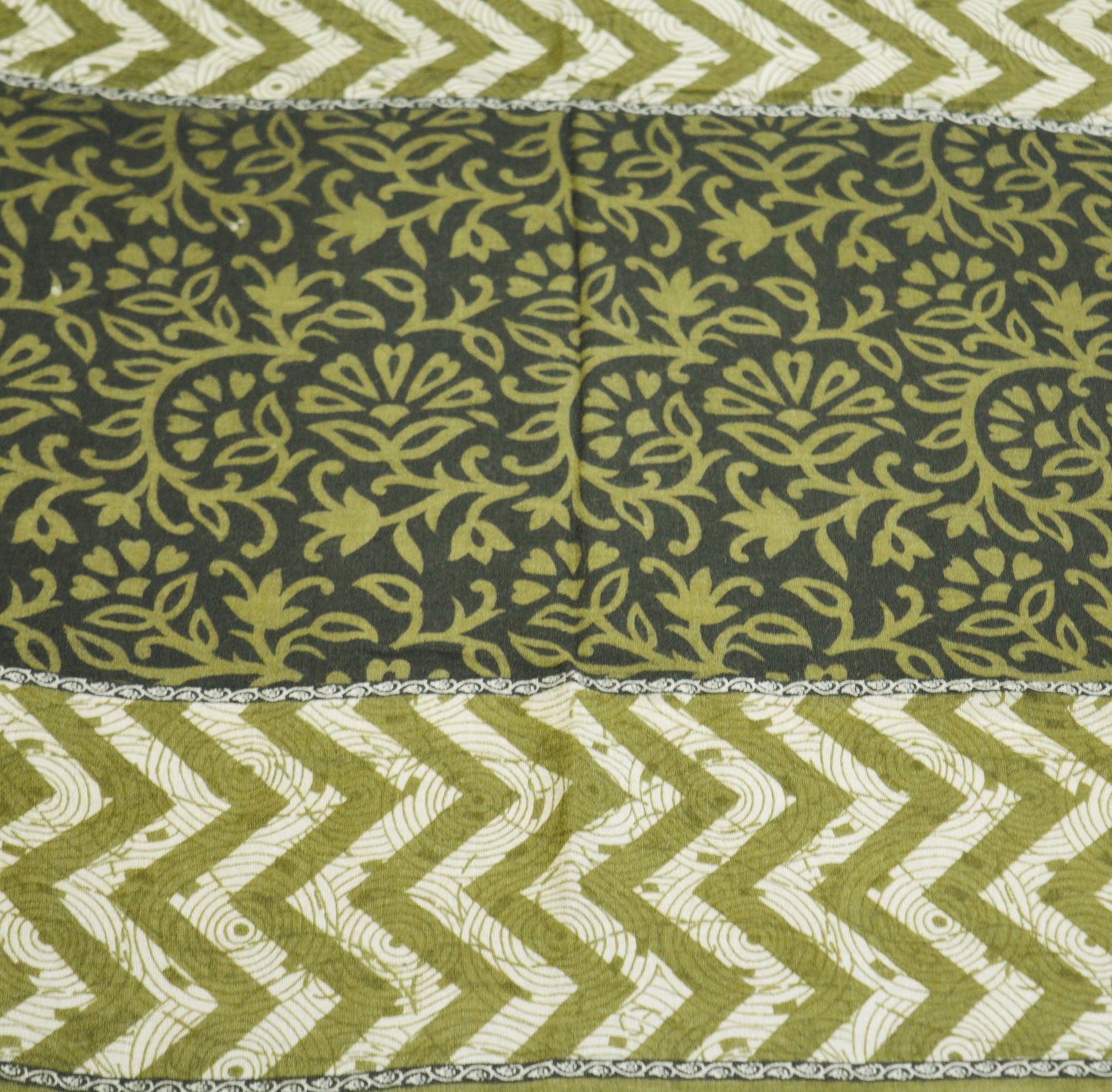 Vintage Green & Ivory Long Stole Pure Woolen Scarf Printed Dupatta Infinity Scarves Sarong Wrap Veil Woman Hijab Shawl