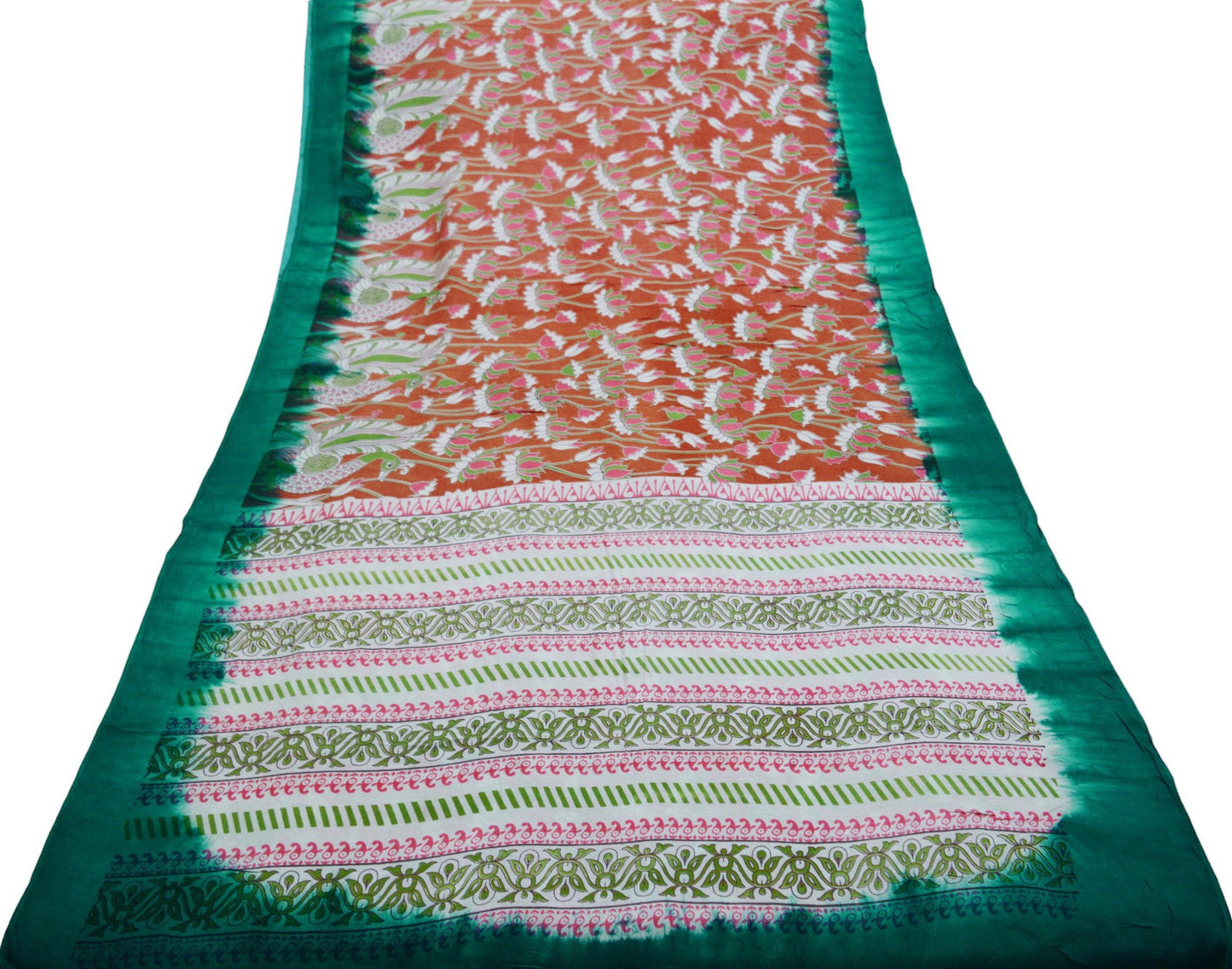 Indian Vintage Sari Kalamkari Printed Pure Cotton Saree Fabric Soft Floral 5Yd Sarong Wrap Fabric Peacock