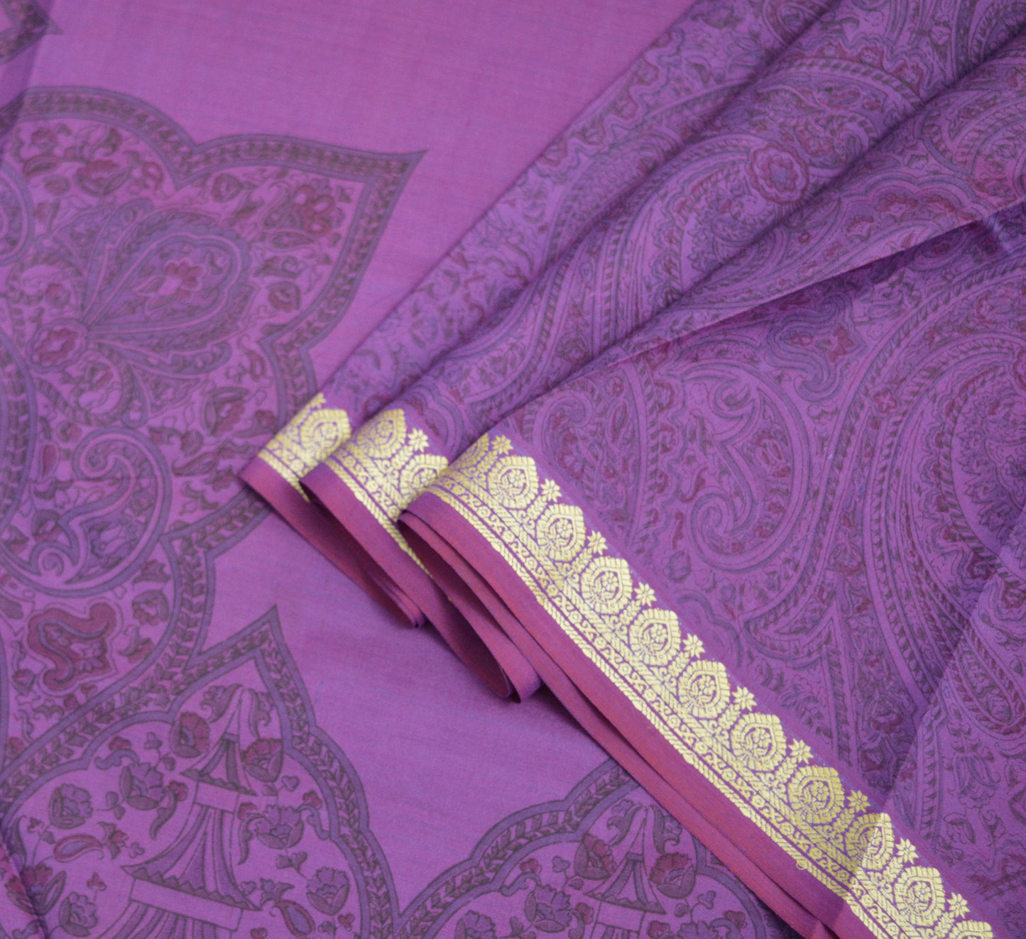 Indian Vintage Sari Purple Pure Silk Woven Printed Saree Craft Fabric 5yd Sewing DressMaking Soft Woven Border